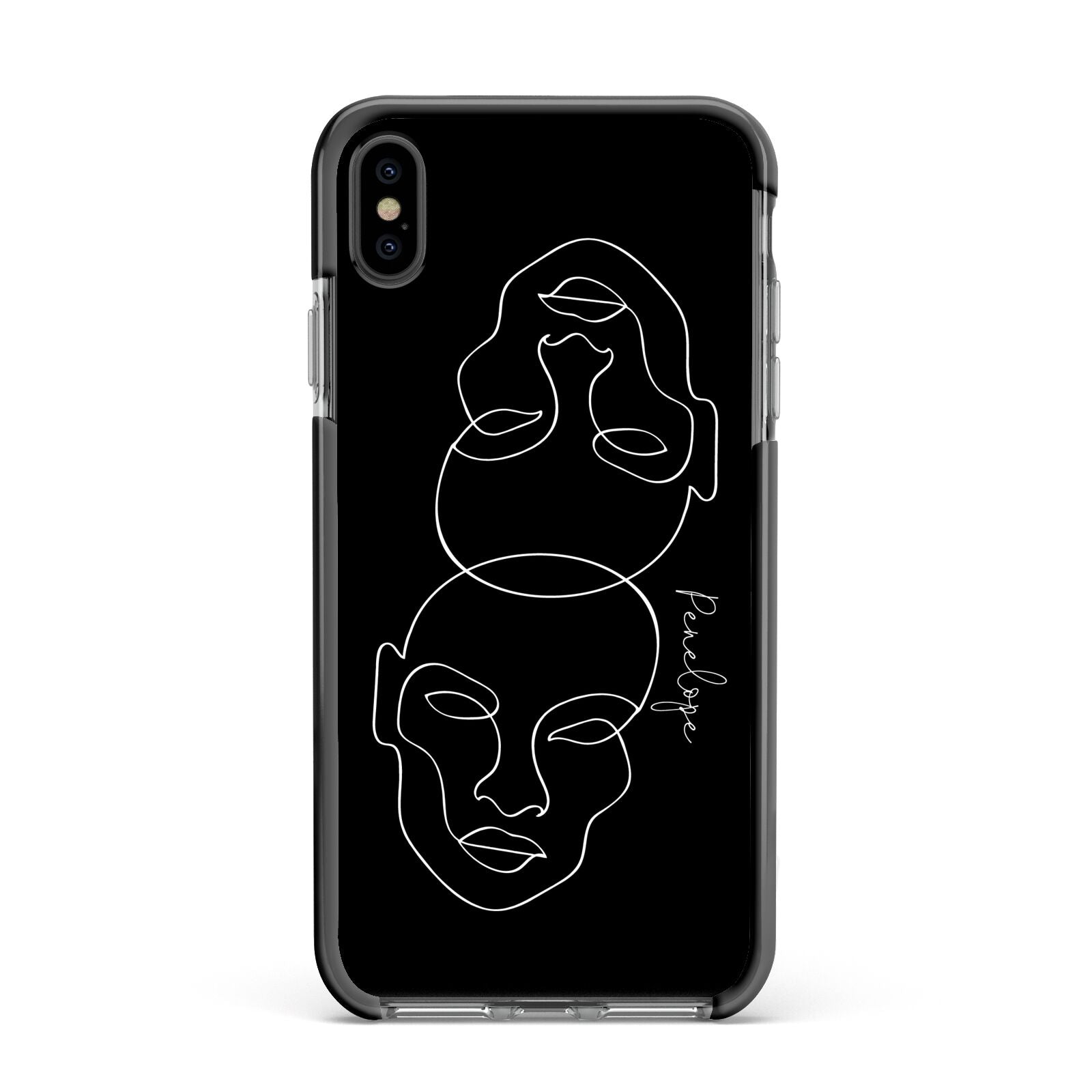 Personalised Abstract Line Art Apple iPhone Xs Max Impact Case Black Edge on Black Phone