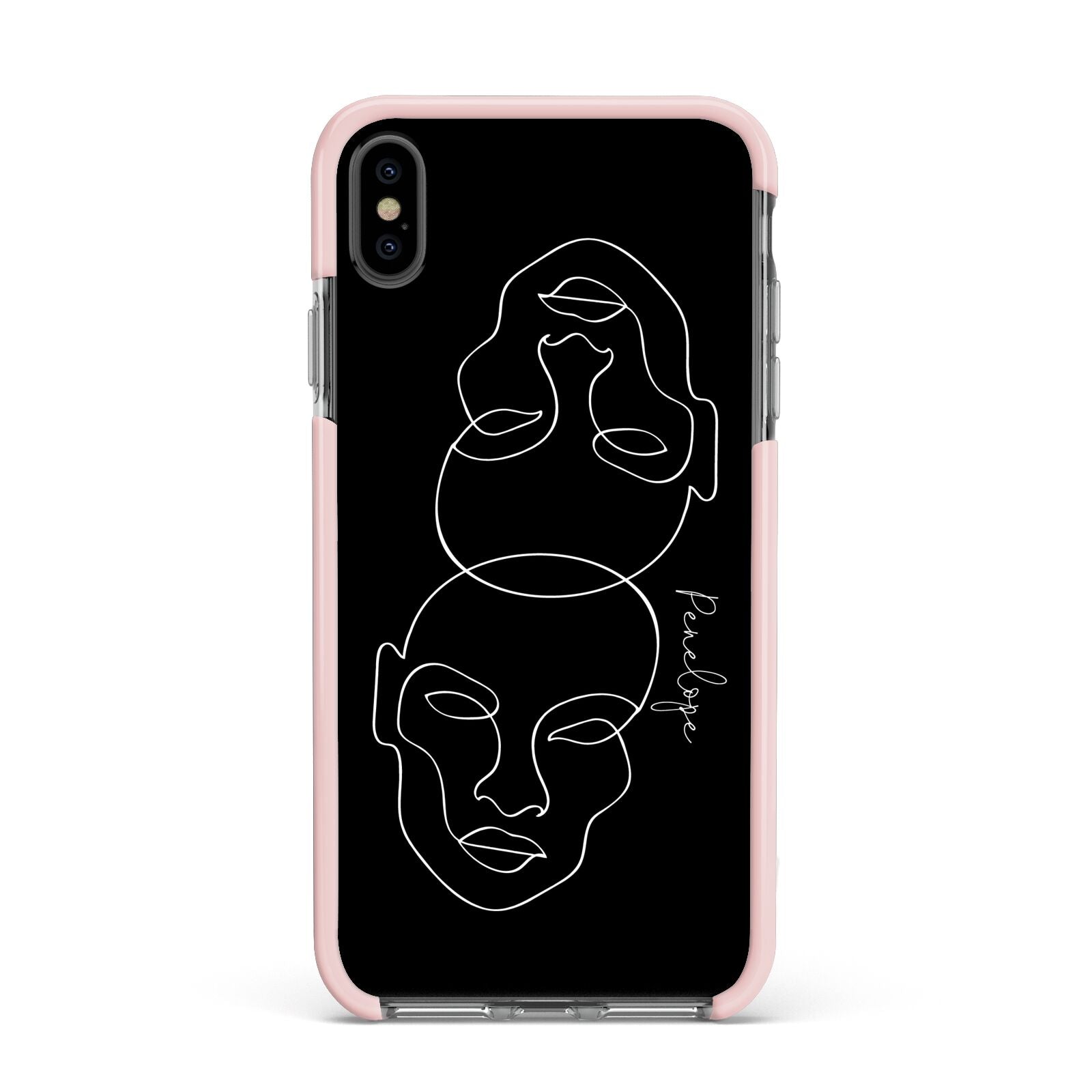 Personalised Abstract Line Art Apple iPhone Xs Max Impact Case Pink Edge on Black Phone