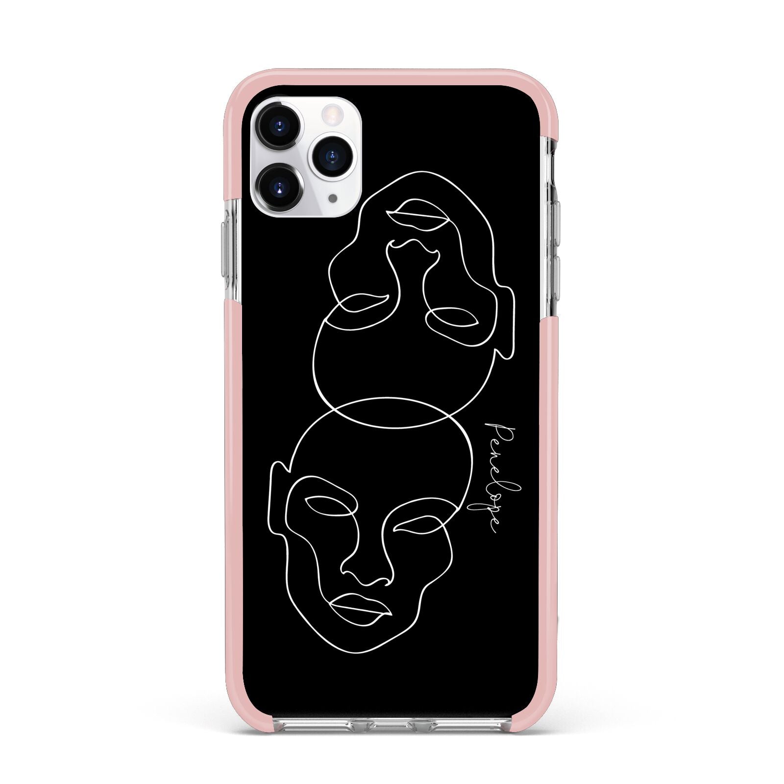 Personalised Abstract Line Art iPhone 11 Pro Max Impact Pink Edge Case