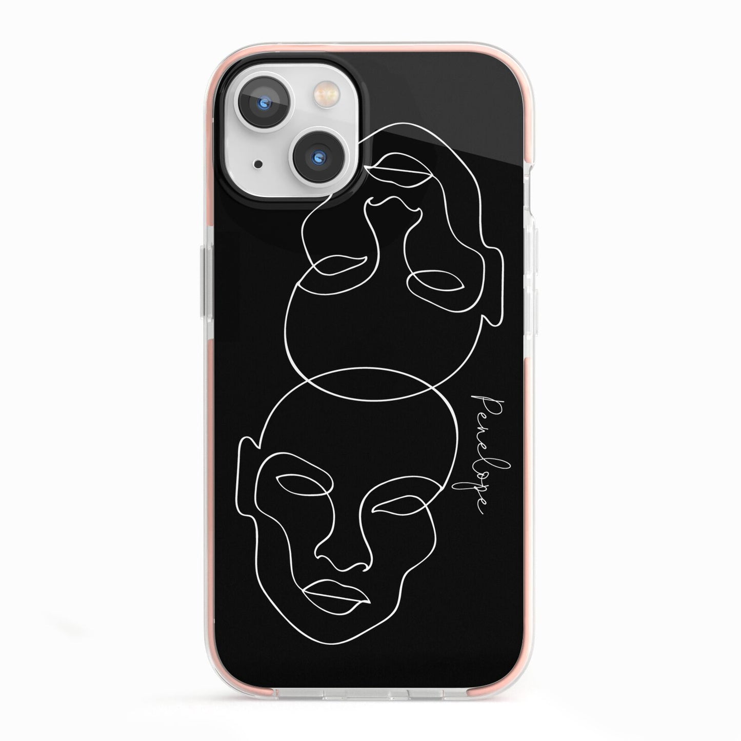 Personalised Abstract Line Art iPhone 13 TPU Impact Case with Pink Edges