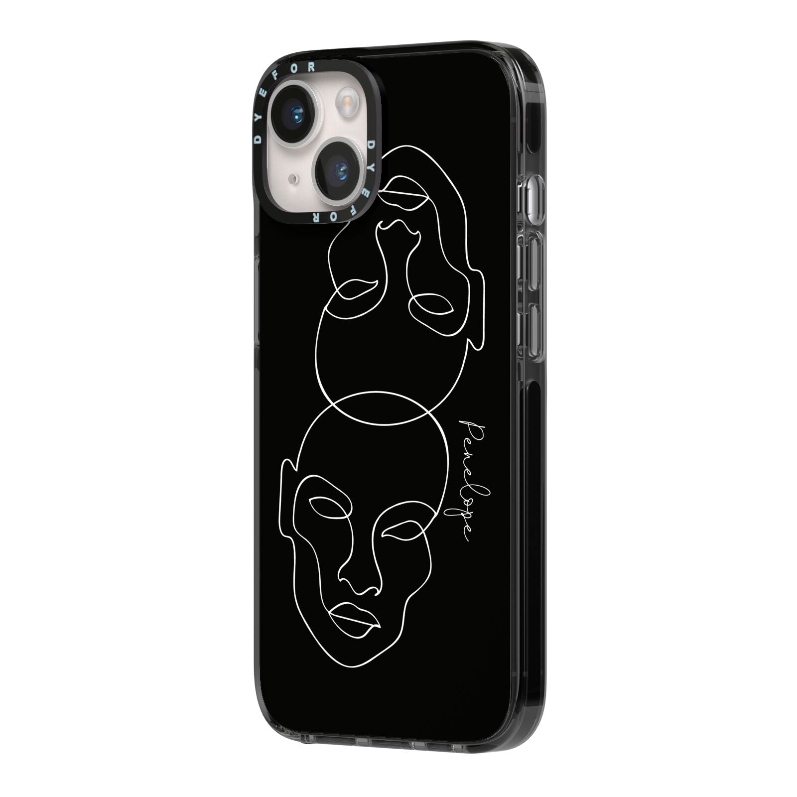 Personalised Abstract Line Art iPhone 14 Black Impact Case Side Angle on Silver phone