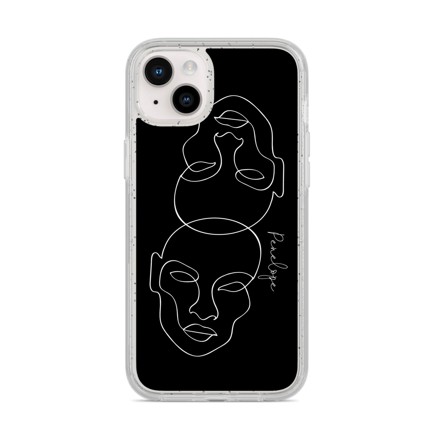 Personalised Abstract Line Art iPhone 14 Plus Glitter Tough Case Starlight
