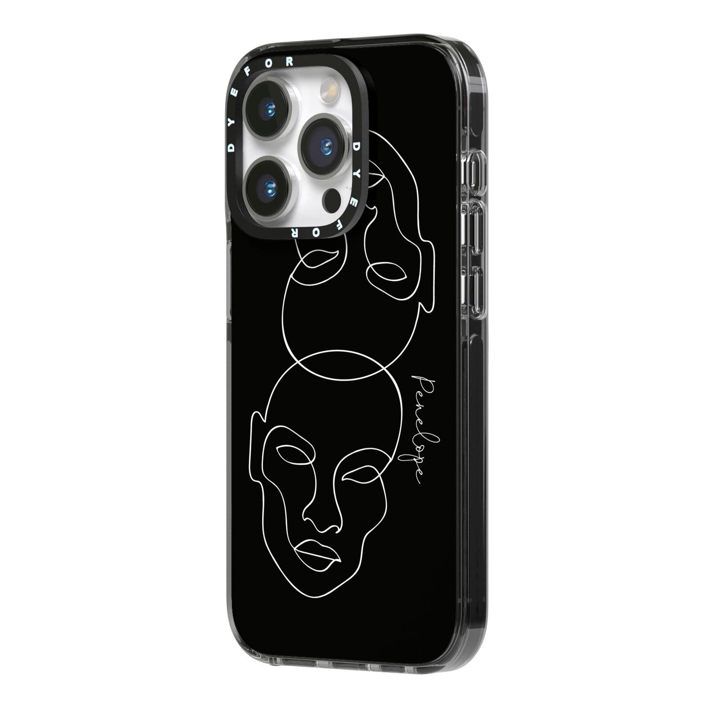 Personalised Abstract Line Art iPhone 14 Pro Black Impact Case Side Angle on Silver phone