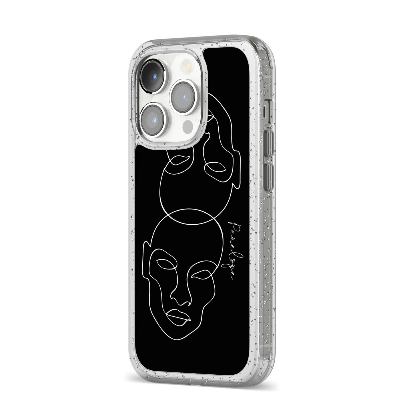 Personalised Abstract Line Art iPhone 14 Pro Glitter Tough Case Silver Angled Image