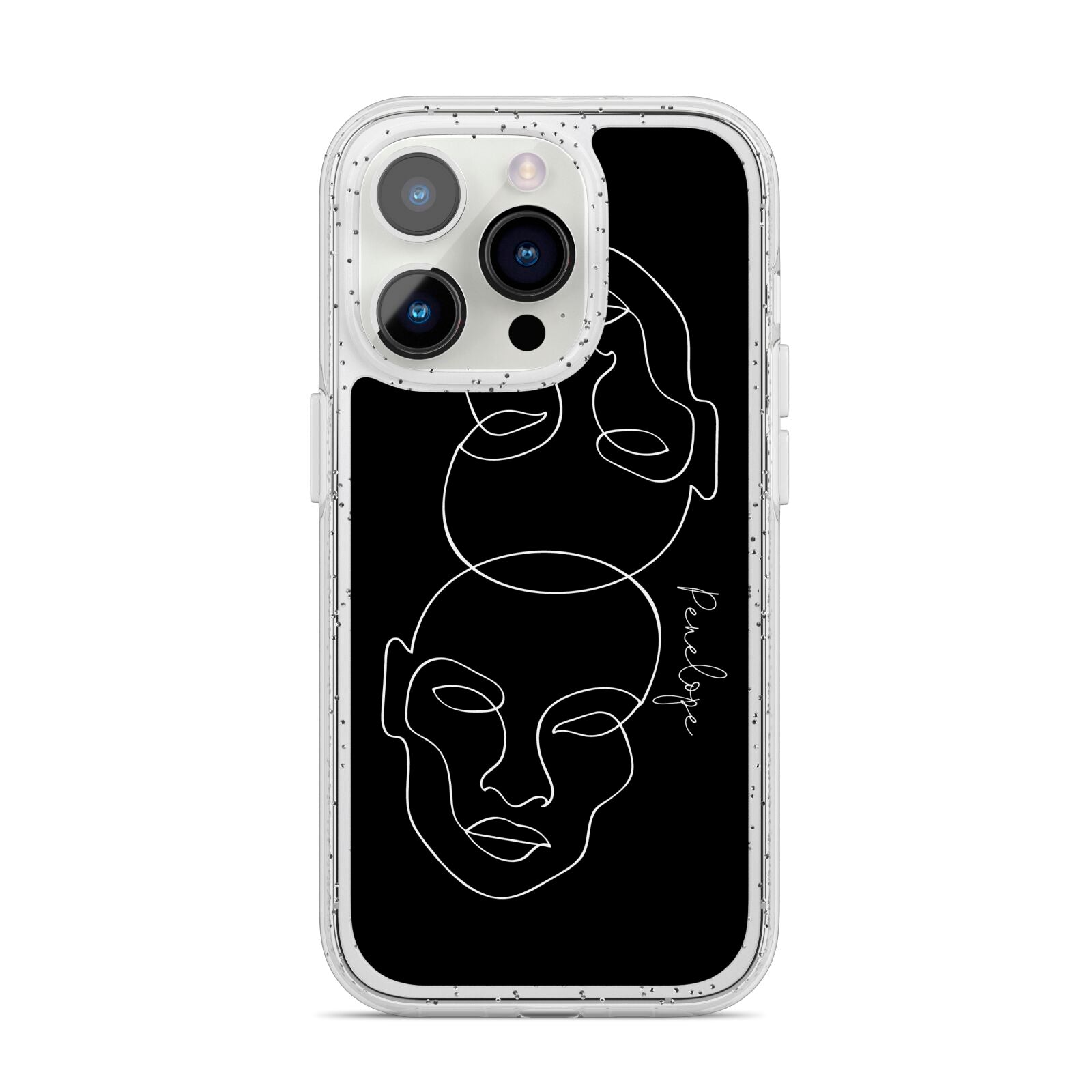 Personalised Abstract Line Art iPhone 14 Pro Glitter Tough Case Silver