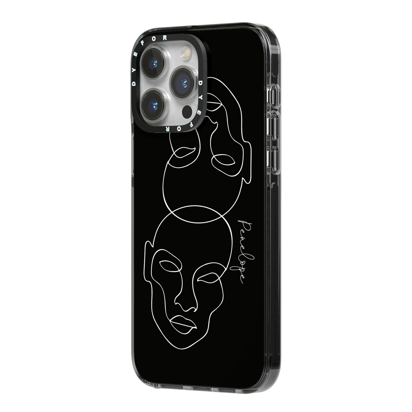 Personalised Abstract Line Art iPhone 14 Pro Max Black Impact Case Side Angle on Silver phone