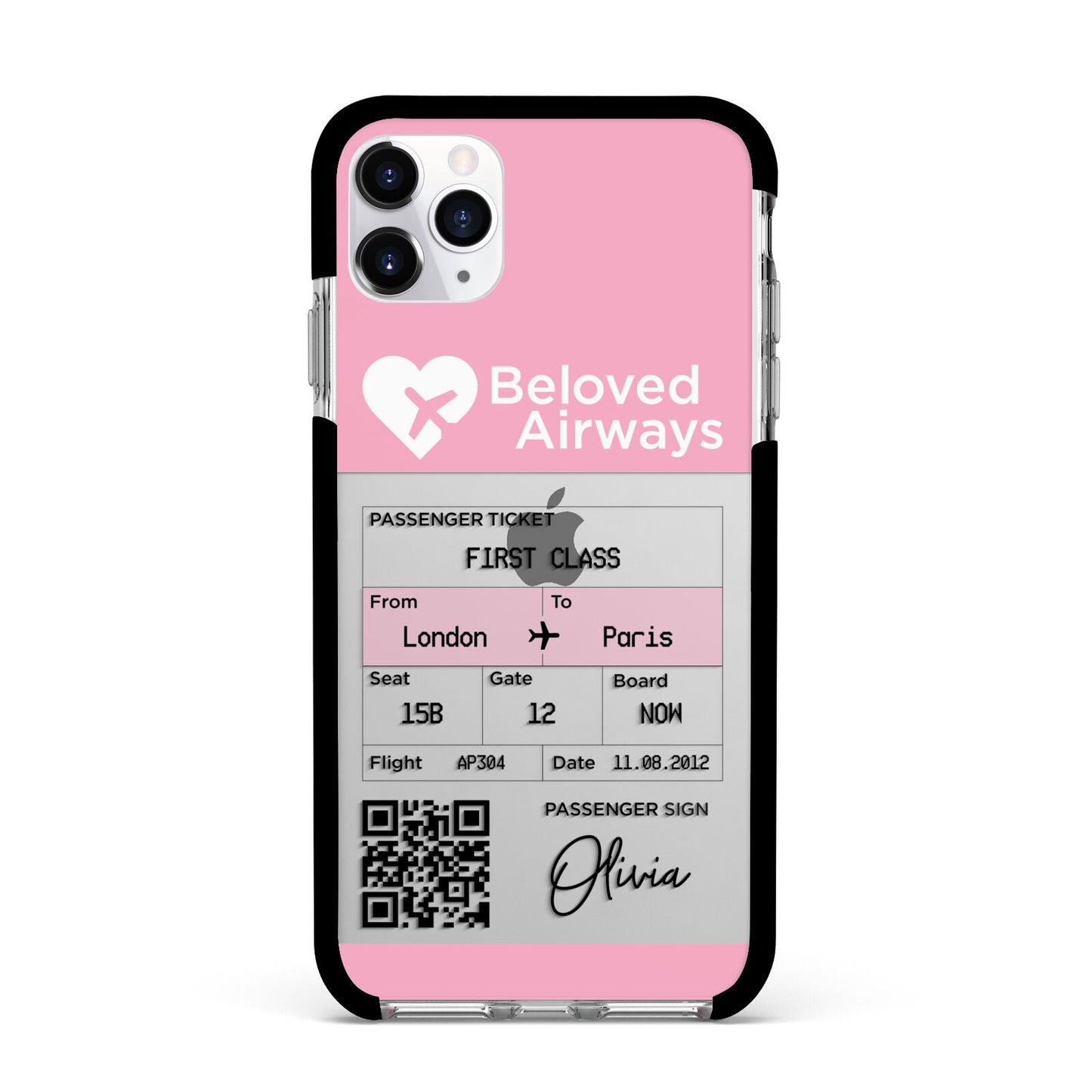Personalised Aeroplane Ticket Apple iPhone 11 Pro Max in Silver with Black Impact Case