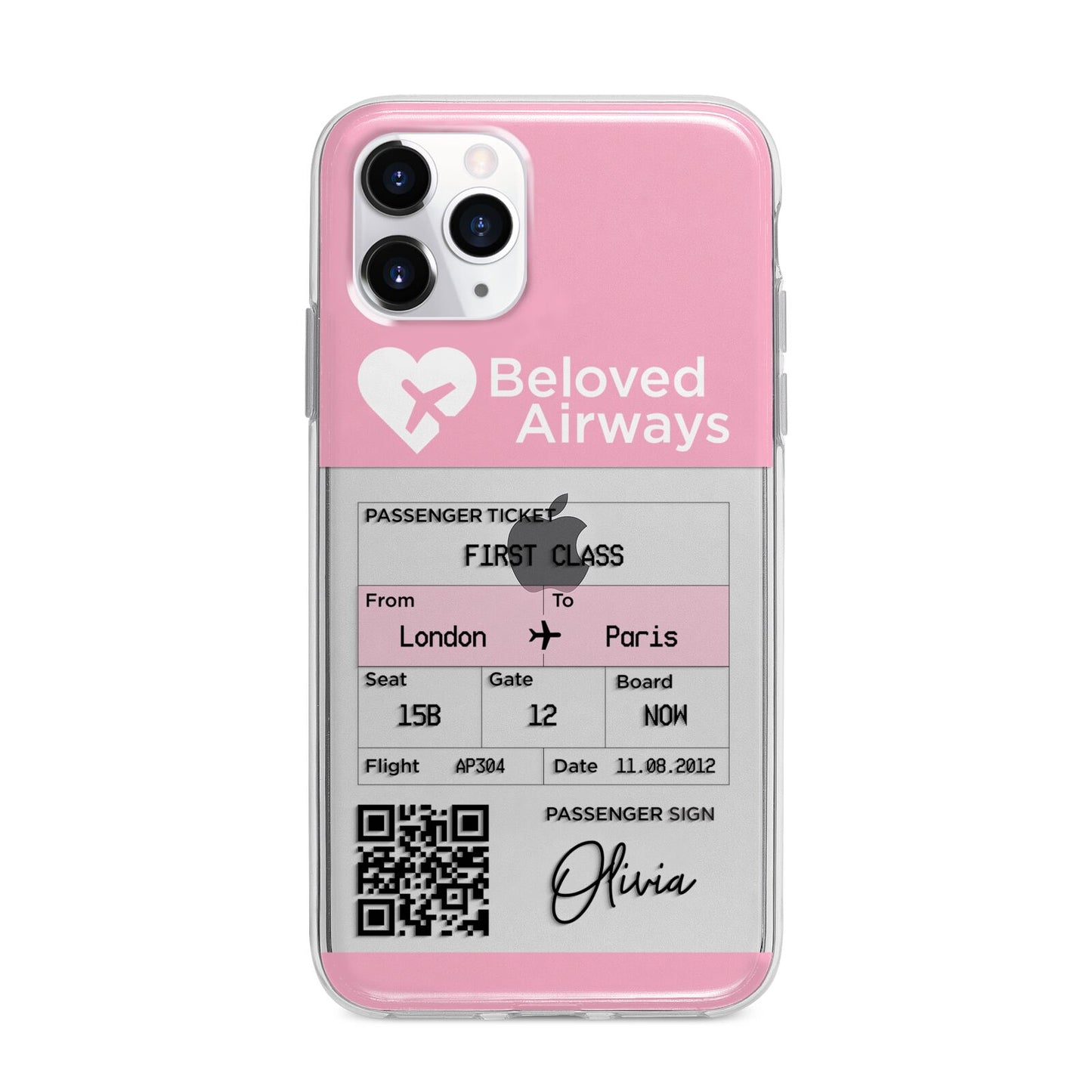 Personalised Aeroplane Ticket Apple iPhone 11 Pro Max in Silver with Bumper Case