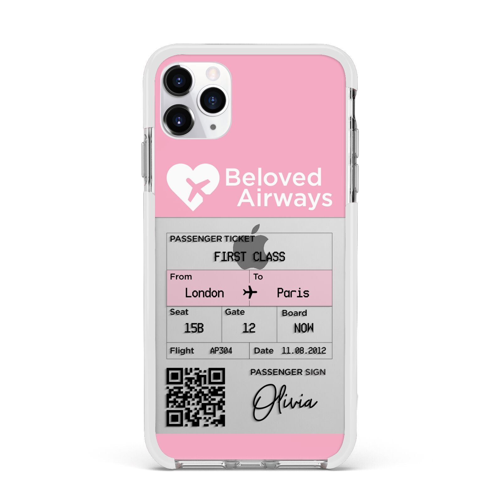 Personalised Aeroplane Ticket Apple iPhone 11 Pro Max in Silver with White Impact Case
