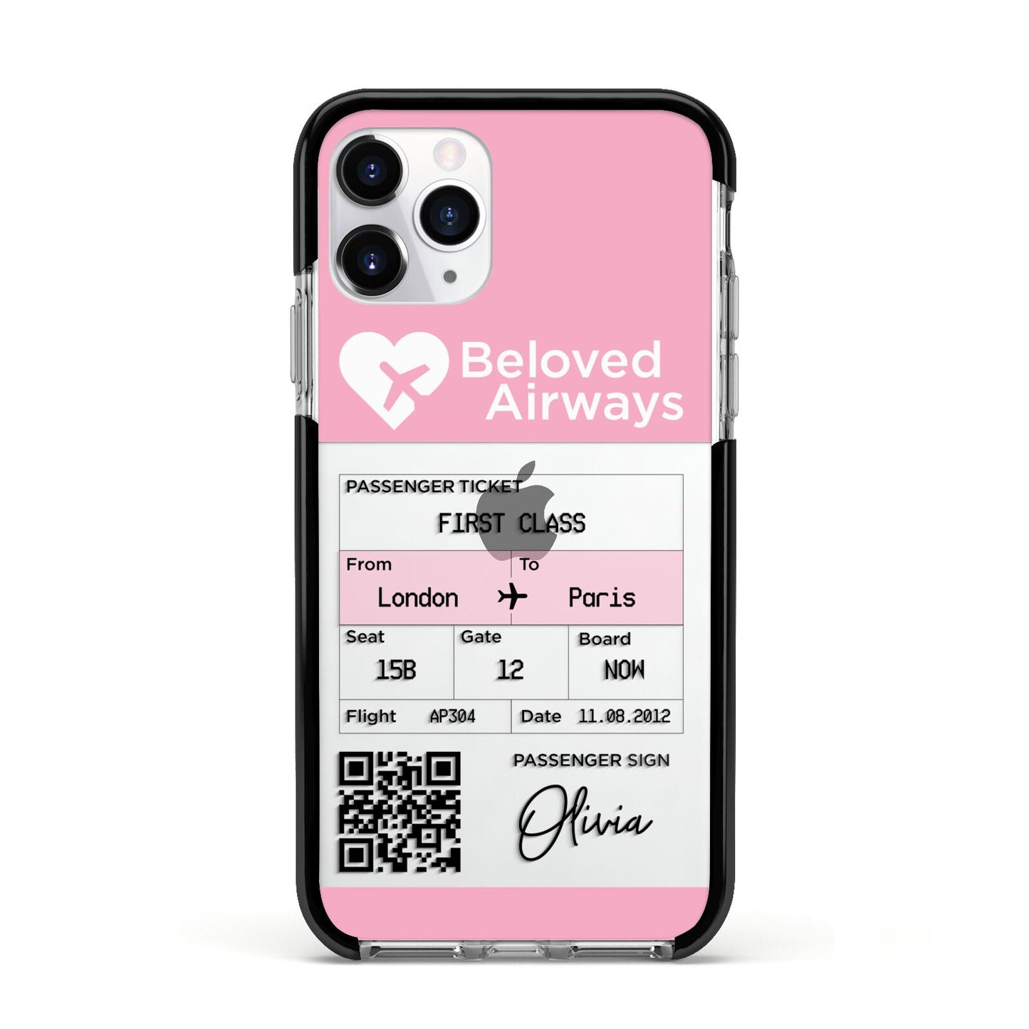 Personalised Aeroplane Ticket Apple iPhone 11 Pro in Silver with Black Impact Case
