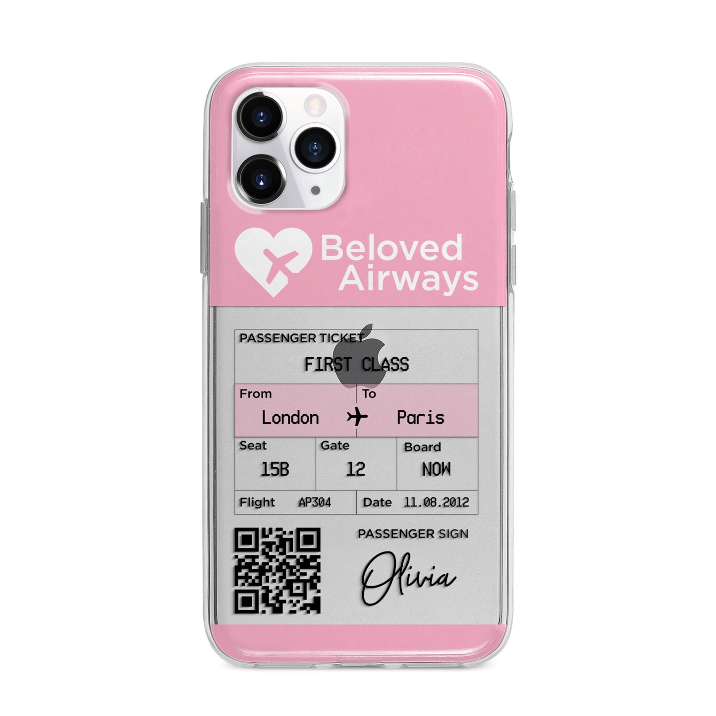 Personalised Aeroplane Ticket Apple iPhone 11 Pro in Silver with Bumper Case