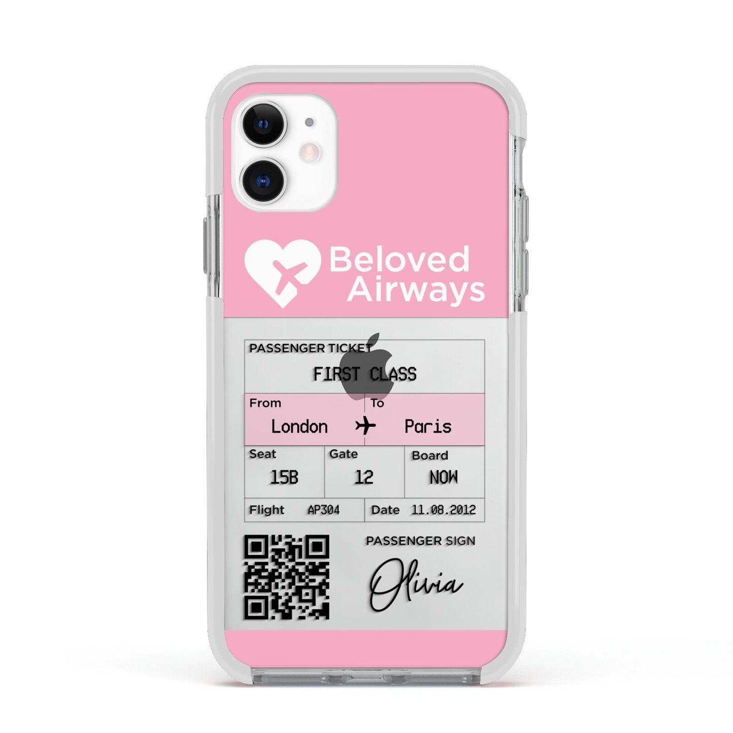 Personalised Aeroplane Ticket Apple iPhone 11 in White with White Impact Case