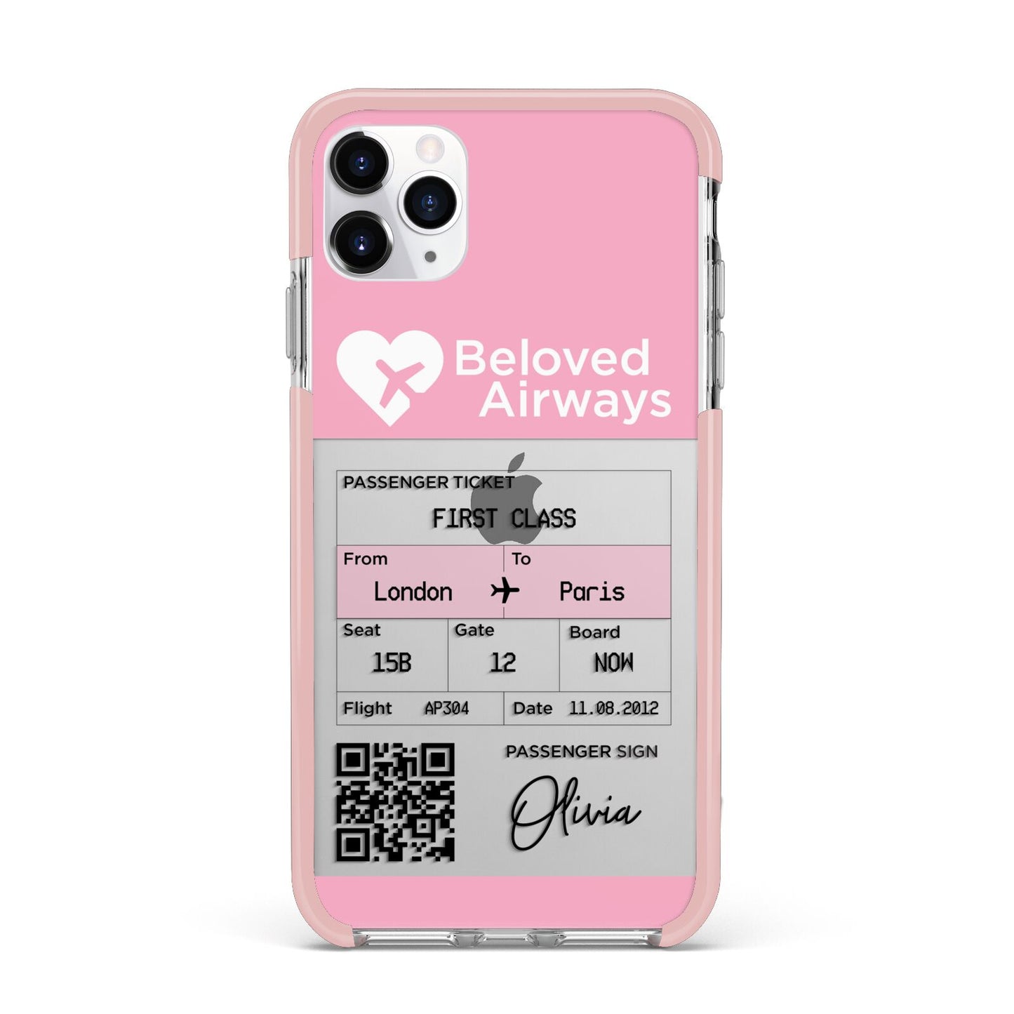 Personalised Aeroplane Ticket iPhone 11 Pro Max Impact Pink Edge Case