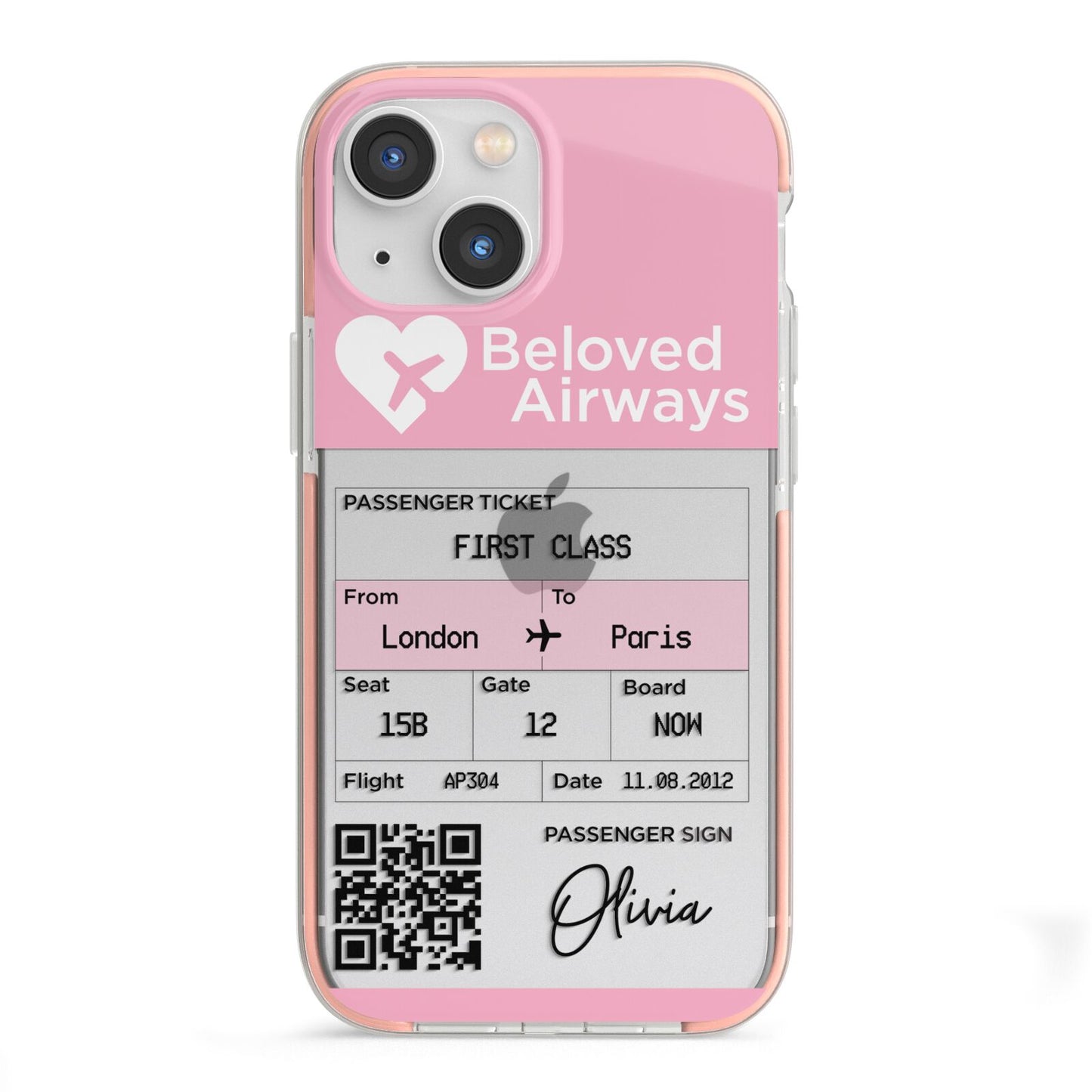 Personalised Aeroplane Ticket iPhone 13 Mini TPU Impact Case with Pink Edges