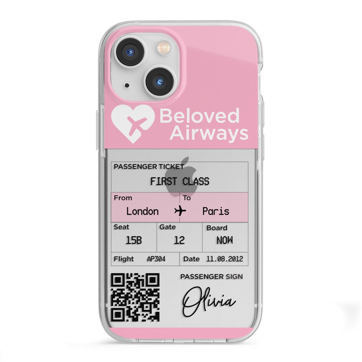 Personalised Aeroplane Ticket iPhone 13 Mini TPU Impact Case with White Edges