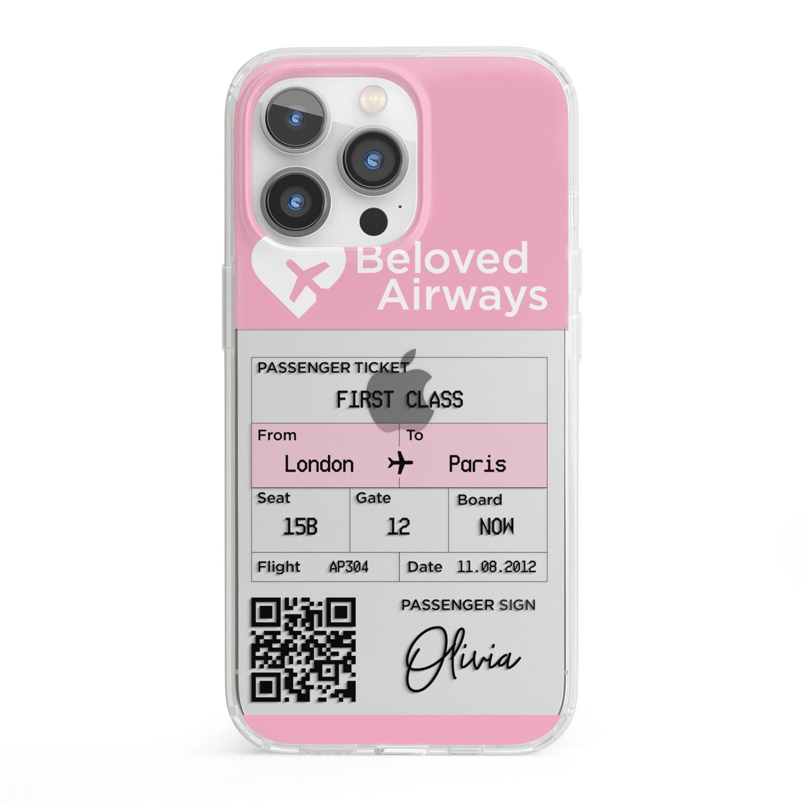 Personalised Aeroplane Ticket iPhone 13 Pro Clear Bumper Case