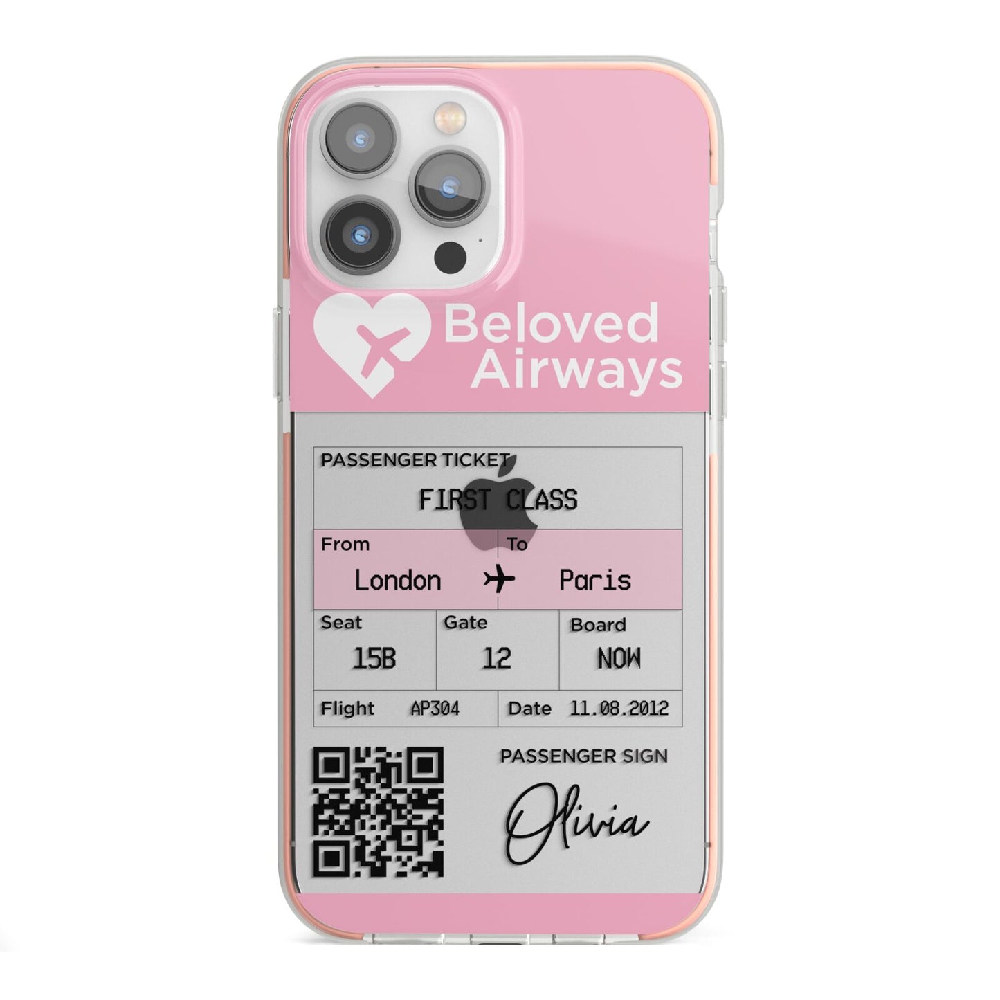 Personalised Aeroplane Ticket iPhone 13 Pro Max TPU Impact Case with Pink Edges