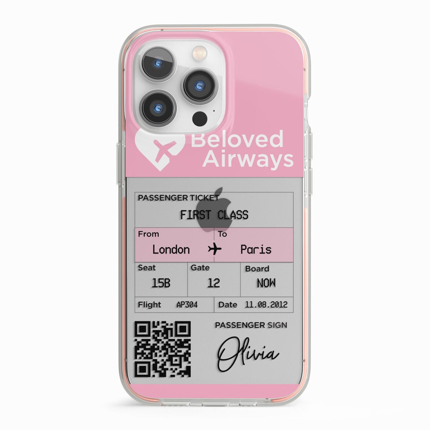 Personalised Aeroplane Ticket iPhone 13 Pro TPU Impact Case with Pink Edges