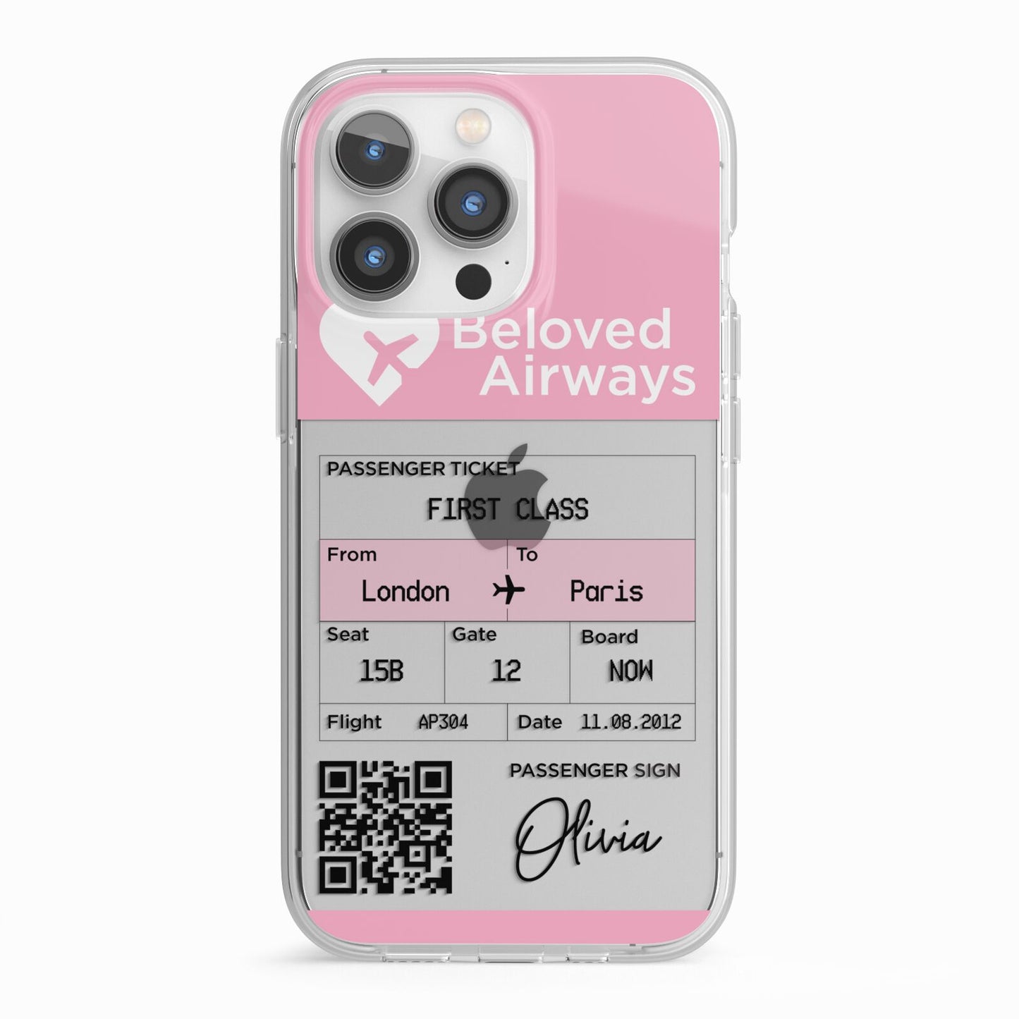 Personalised Aeroplane Ticket iPhone 13 Pro TPU Impact Case with White Edges