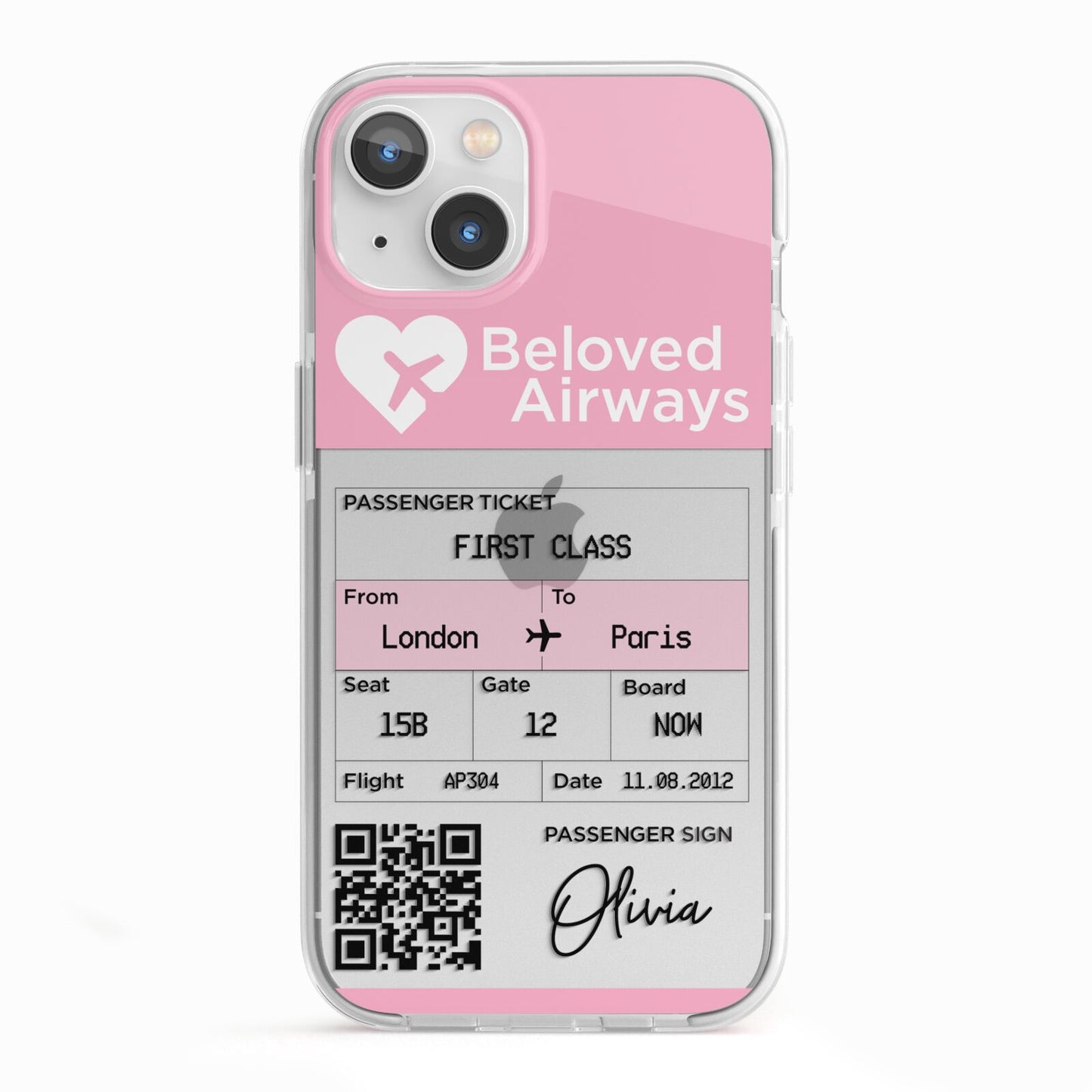Personalised Aeroplane Ticket iPhone 13 TPU Impact Case with White Edges