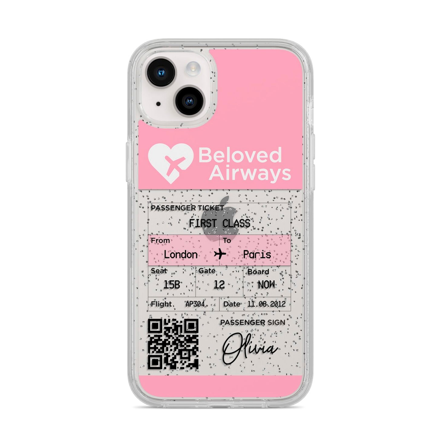 Personalised Aeroplane Ticket iPhone 14 Plus Glitter Tough Case Starlight