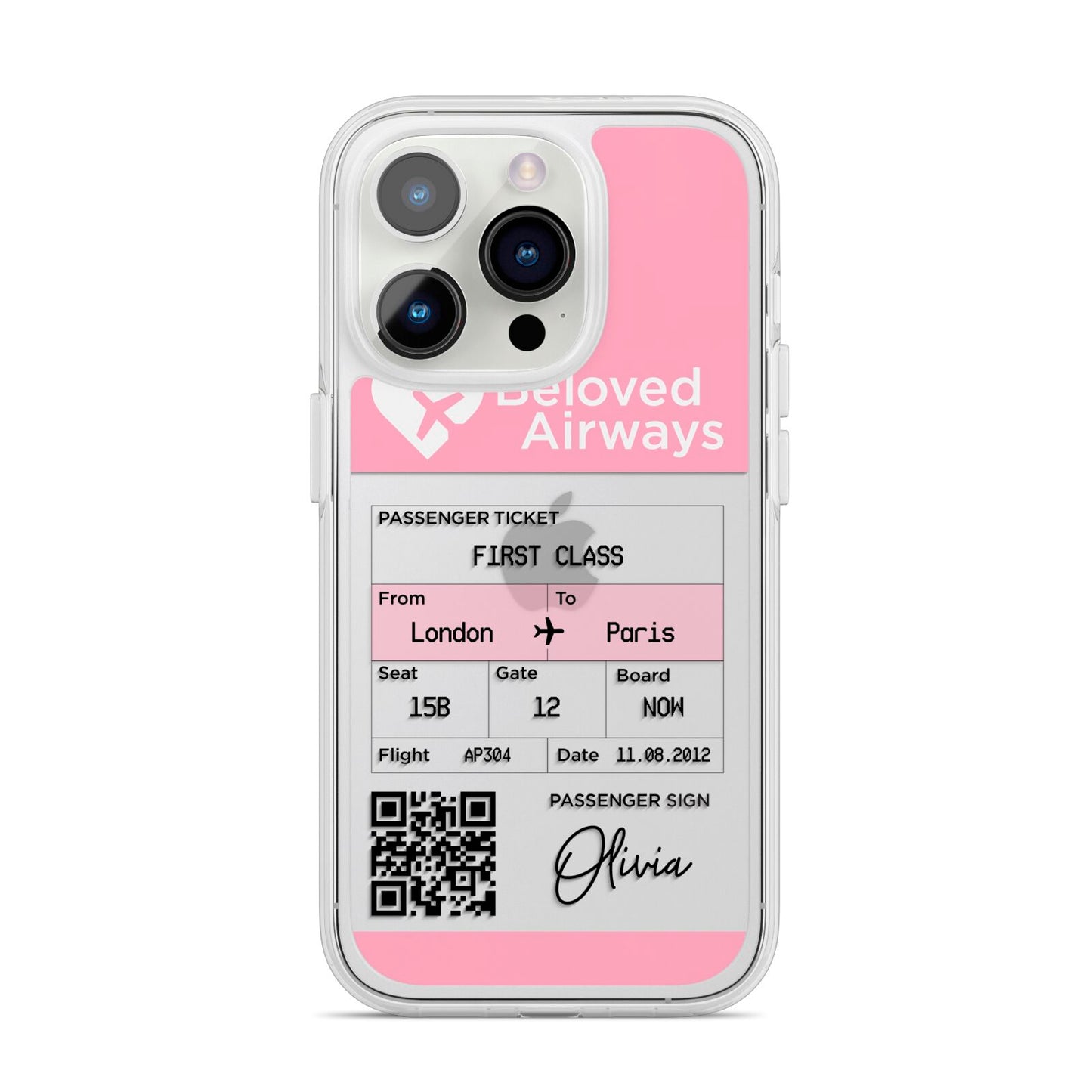 Personalised Aeroplane Ticket iPhone 14 Pro Clear Tough Case Silver