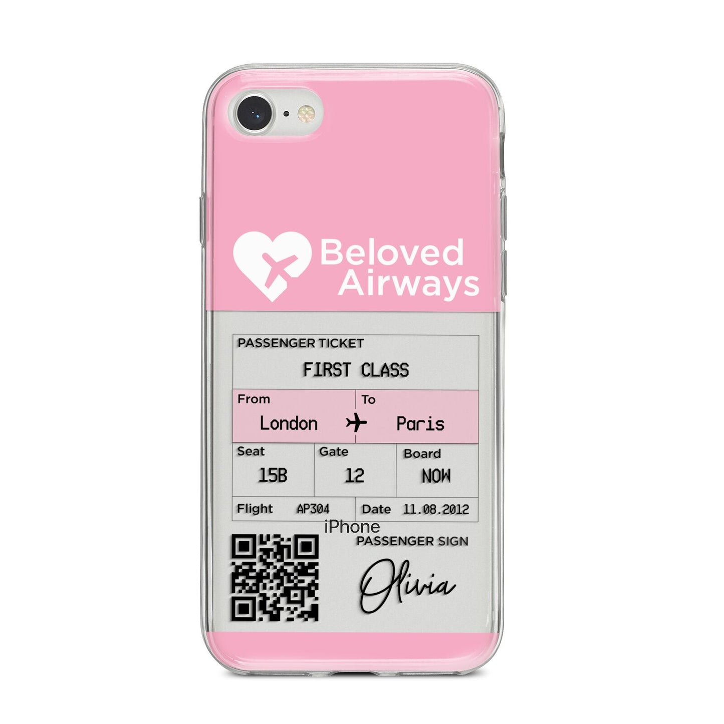 Personalised Aeroplane Ticket iPhone 8 Bumper Case on Silver iPhone