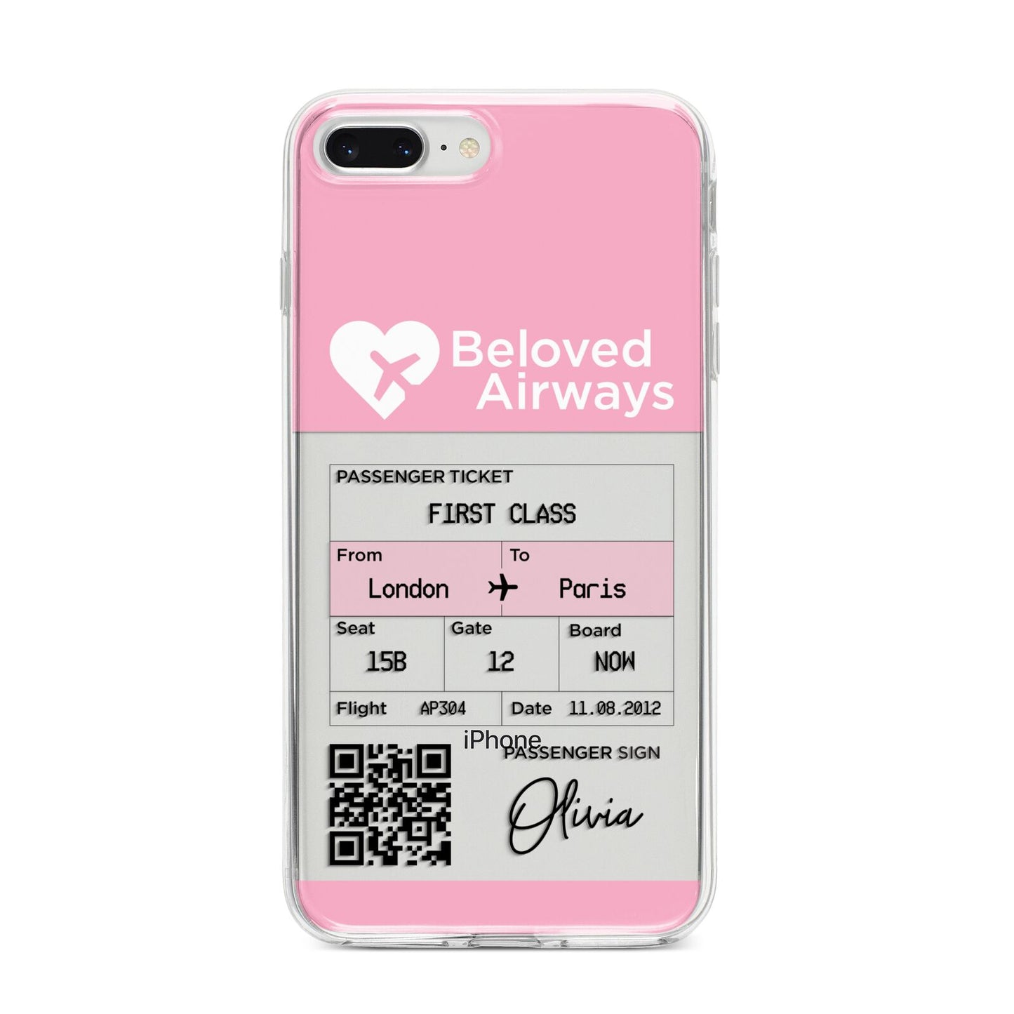 Personalised Aeroplane Ticket iPhone 8 Plus Bumper Case on Silver iPhone