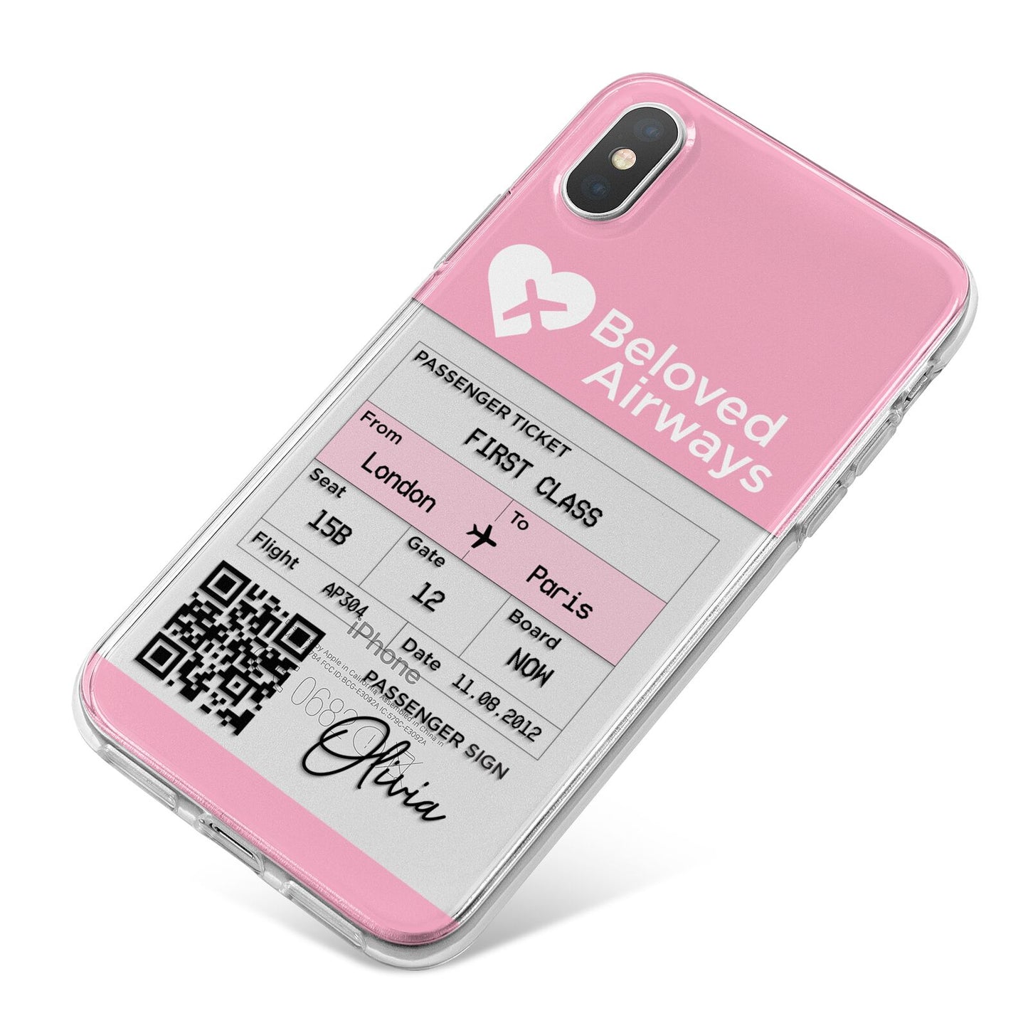 Personalised Aeroplane Ticket iPhone X Bumper Case on Silver iPhone