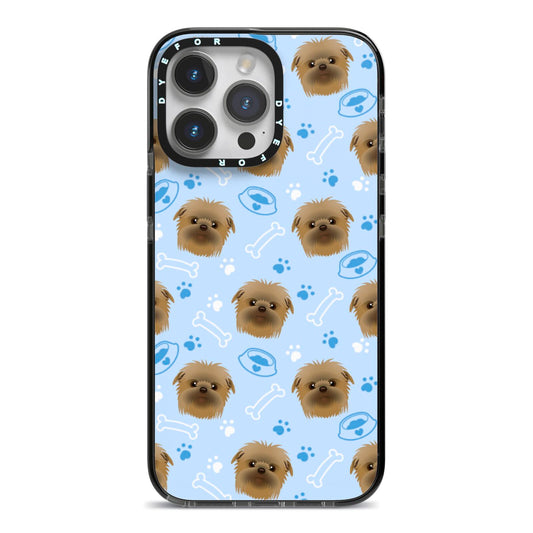 Personalised Affenpinscher Blue iPhone 14 Pro Max Black Impact Case on Silver phone