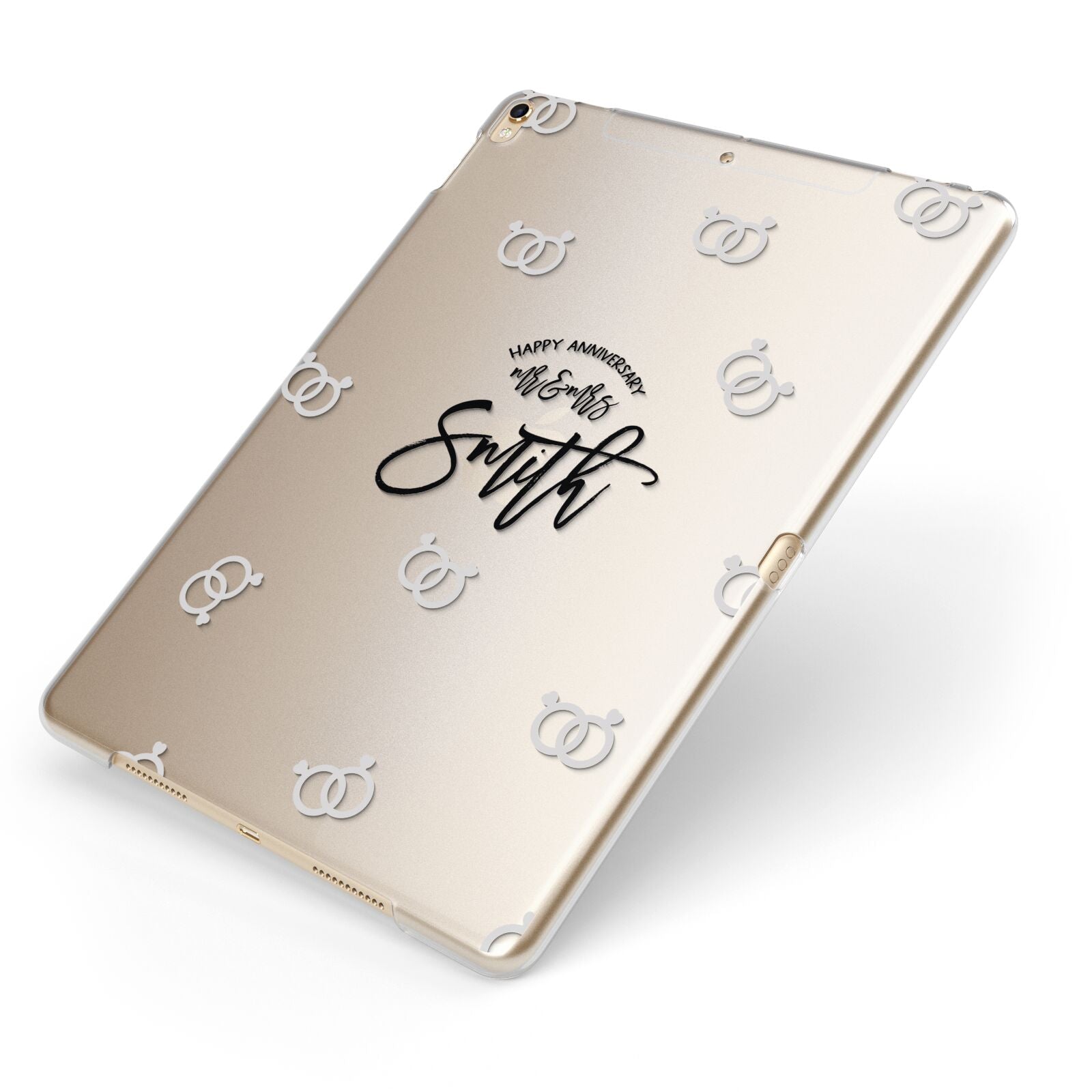 Personalised Anniversary Monochrome Apple iPad Case on Gold iPad Side View