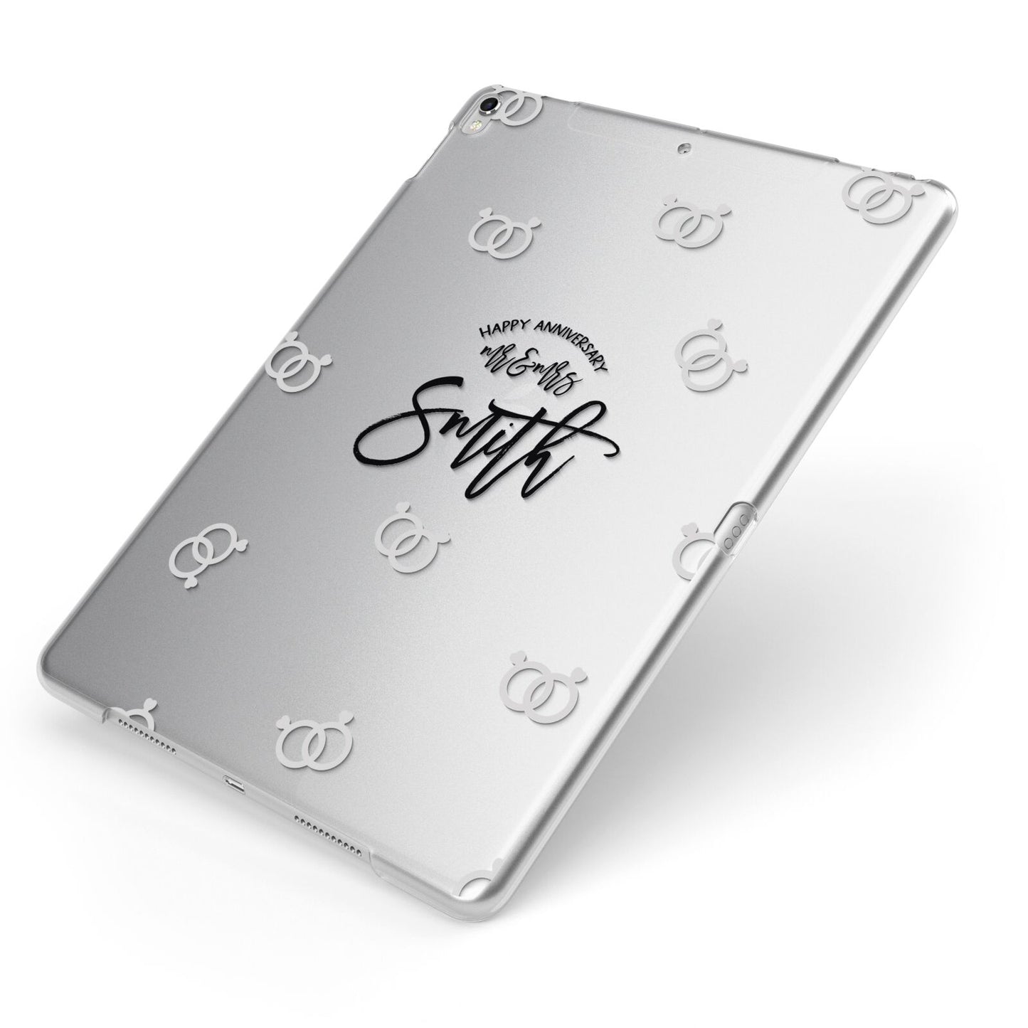 Personalised Anniversary Monochrome Apple iPad Case on Silver iPad Side View