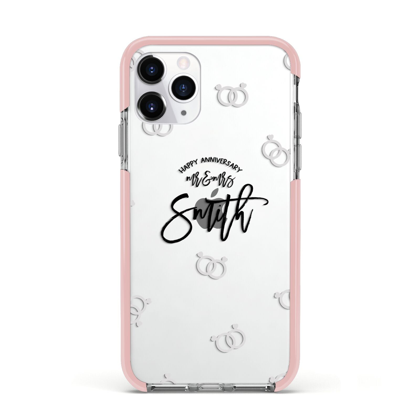 Personalised Anniversary Monochrome Apple iPhone 11 Pro in Silver with Pink Impact Case