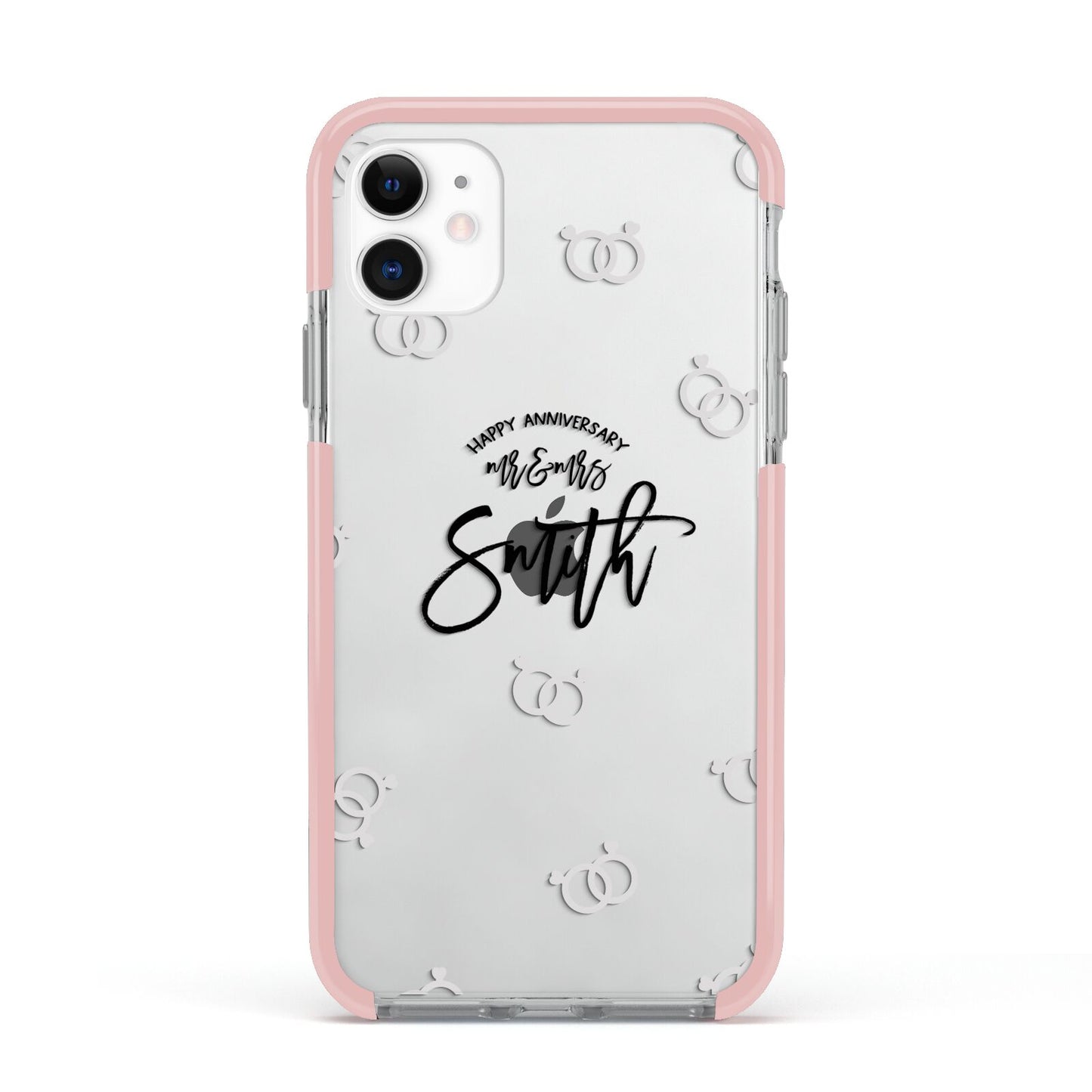 Personalised Anniversary Monochrome Apple iPhone 11 in White with Pink Impact Case