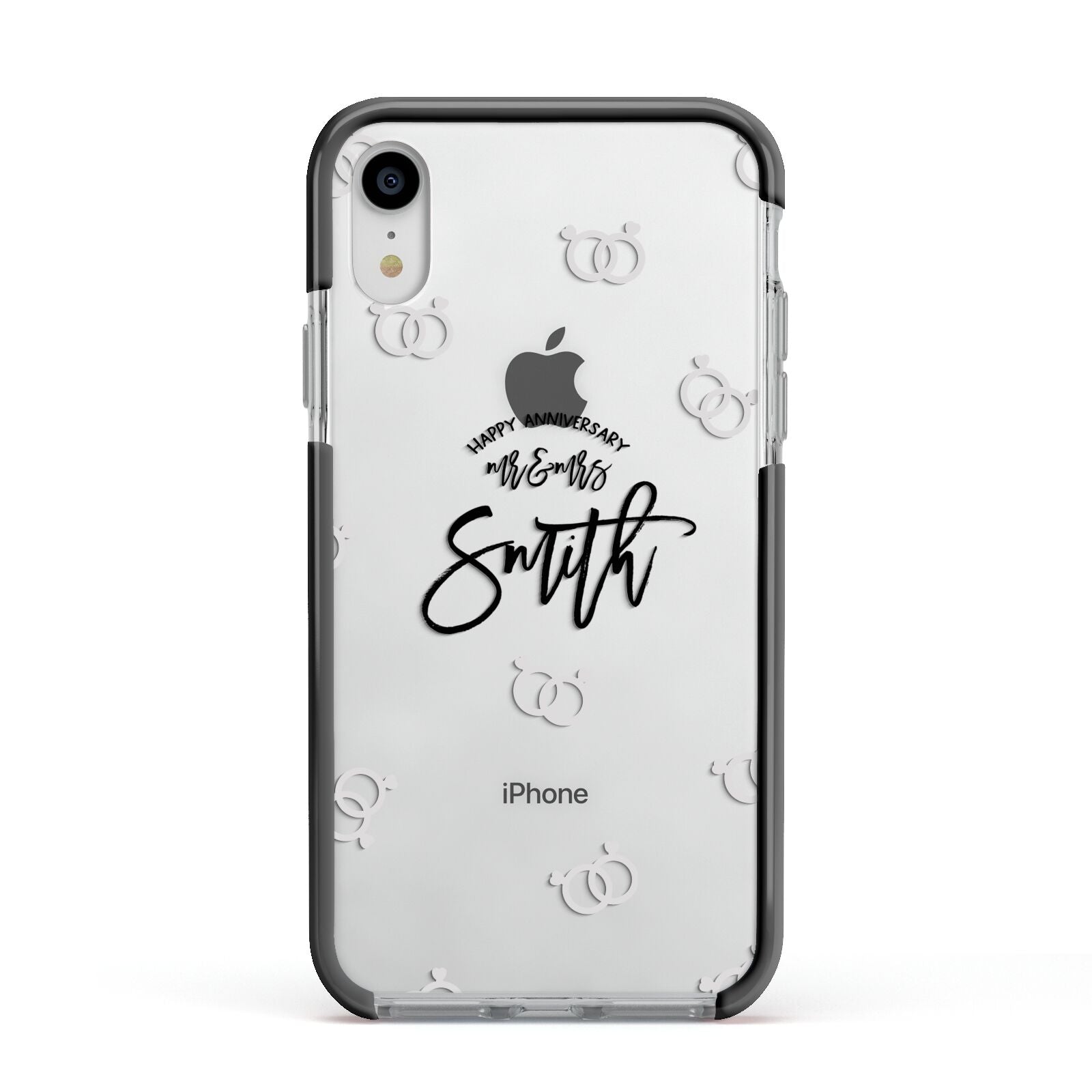 Personalised Anniversary Monochrome Apple iPhone XR Impact Case Black Edge on Silver Phone