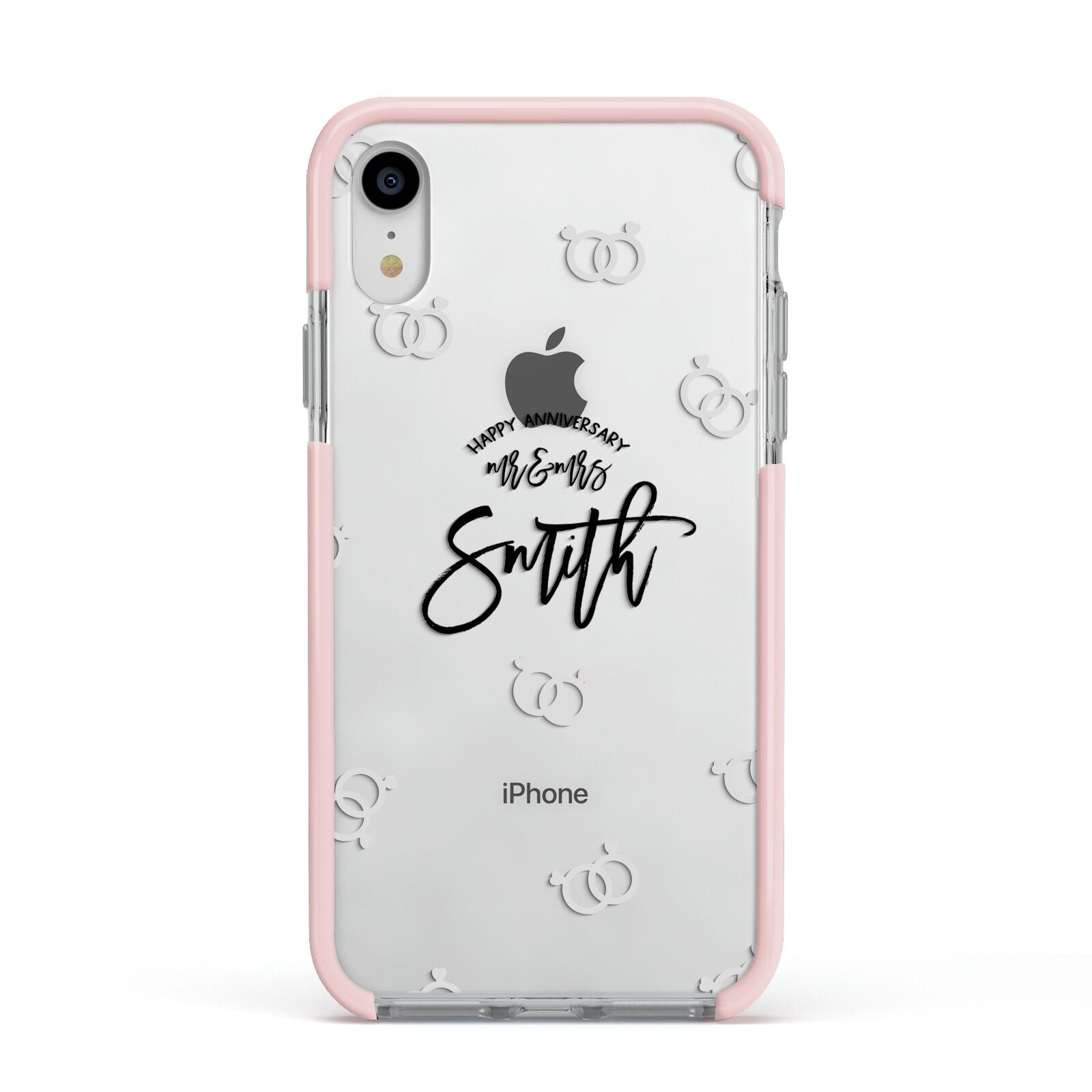 Personalised Anniversary Monochrome Apple iPhone XR Impact Case Pink Edge on Silver Phone