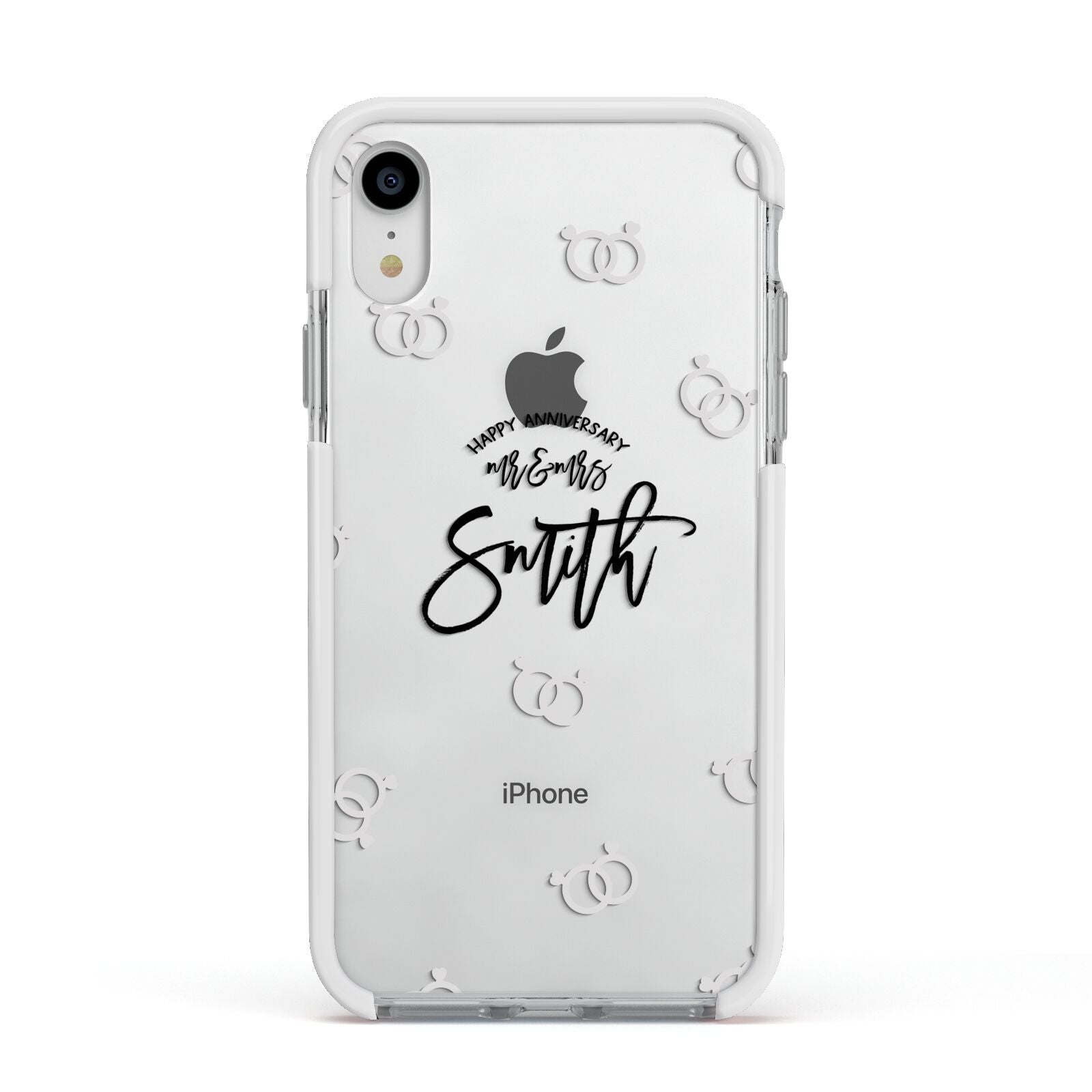 Personalised Anniversary Monochrome Apple iPhone XR Impact Case White Edge on Silver Phone