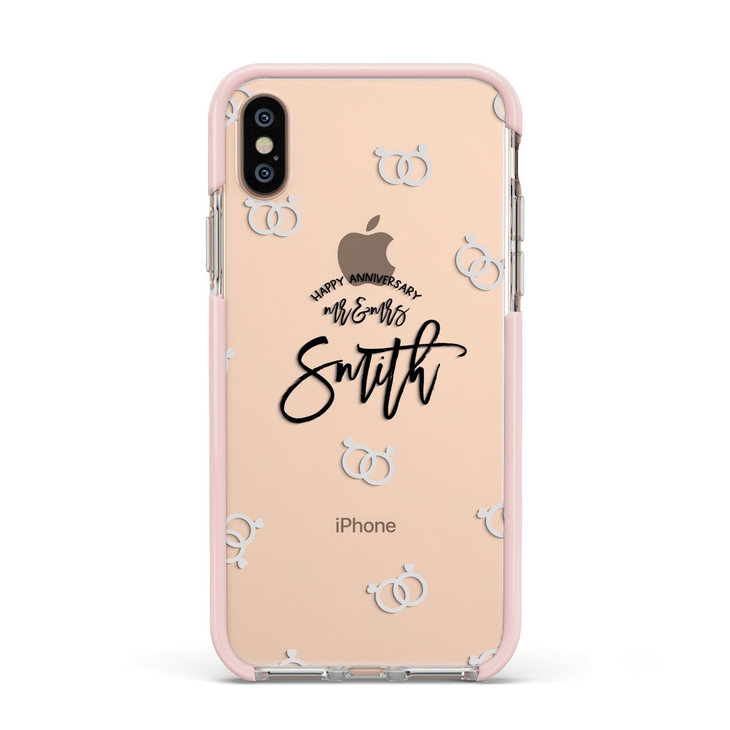 Personalised Anniversary Monochrome Apple iPhone Xs Impact Case Pink Edge on Gold Phone