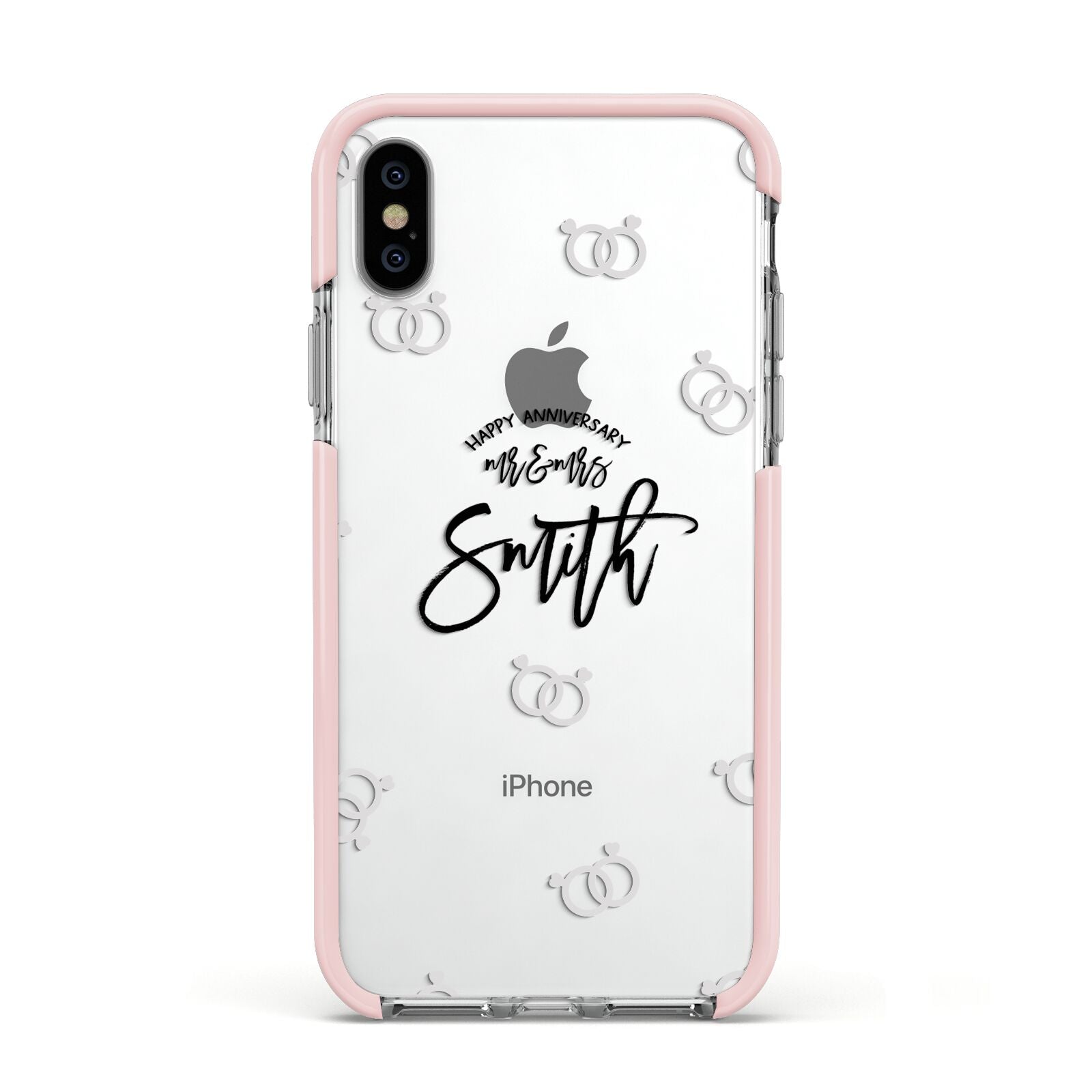 Personalised Anniversary Monochrome Apple iPhone Xs Impact Case Pink Edge on Silver Phone