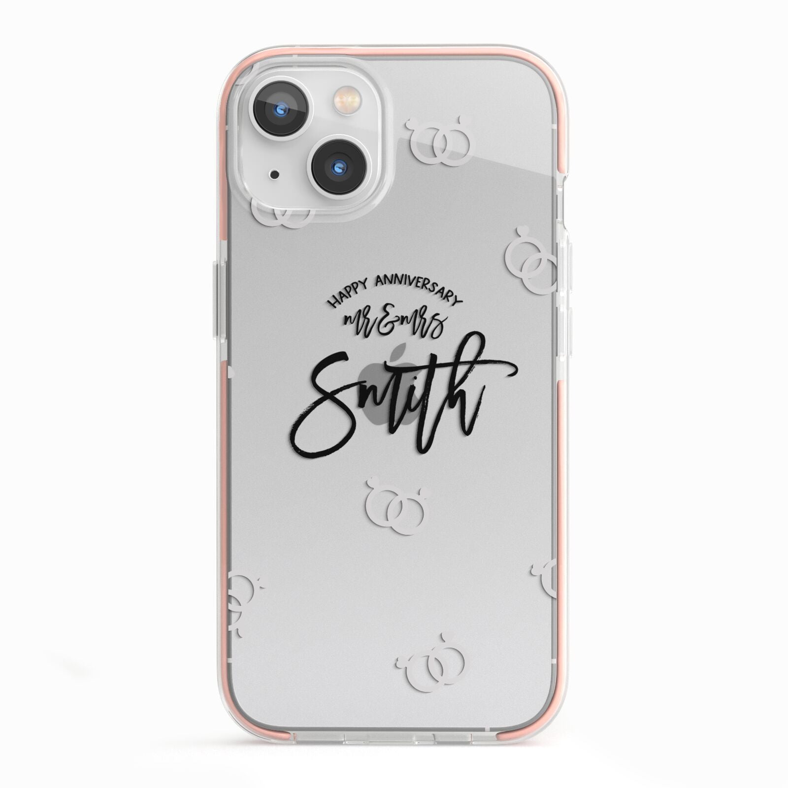 Personalised Anniversary Monochrome iPhone 13 TPU Impact Case with Pink Edges