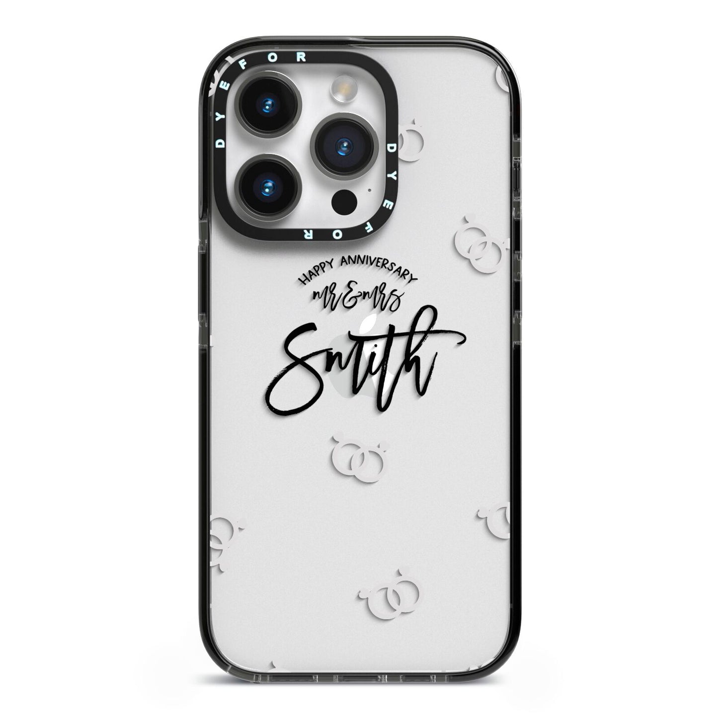 Personalised Anniversary Monochrome iPhone 14 Pro Black Impact Case on Silver phone