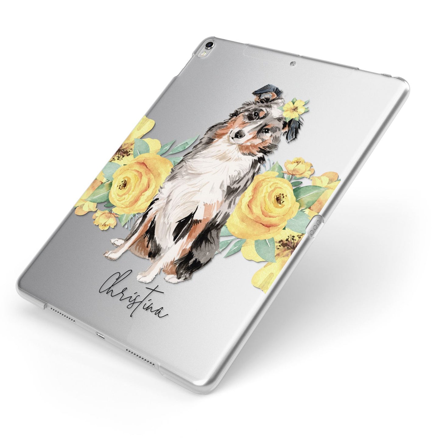 Personalised Australian Shepherd Apple iPad Case on Silver iPad Side View