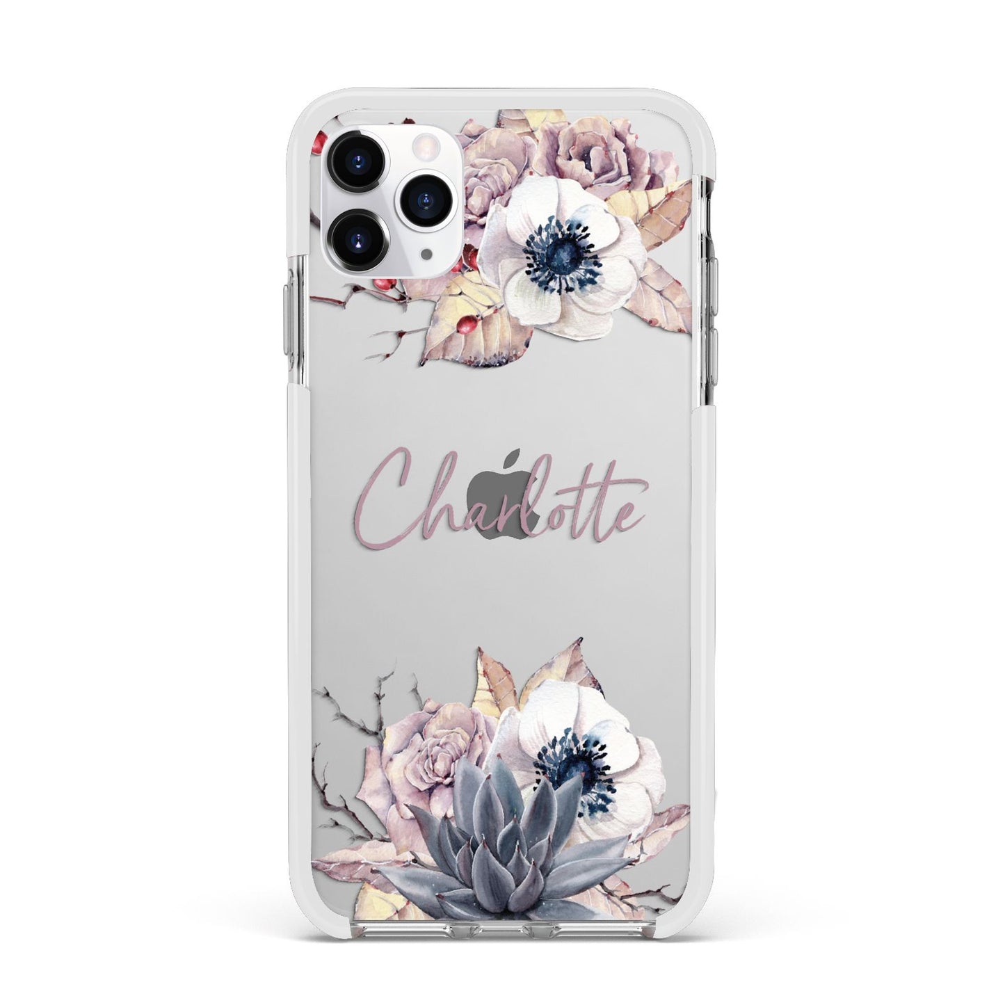 Personalised Autumn Floral Apple iPhone 11 Pro Max in Silver with White Impact Case