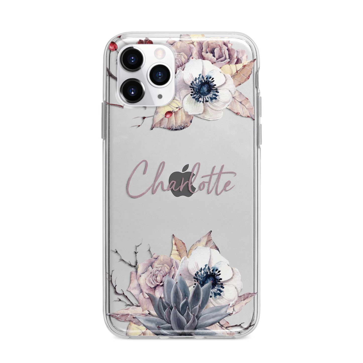 Personalised Autumn Floral Apple iPhone 11 Pro in Silver with Bumper Case