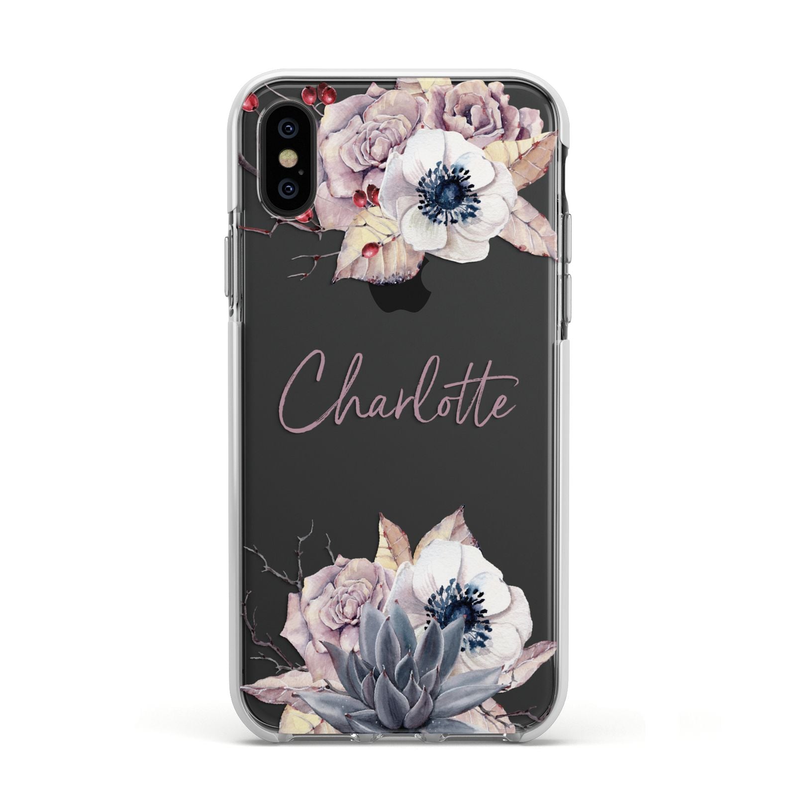 Personalised Autumn Floral Apple iPhone Xs Impact Case White Edge on Black Phone