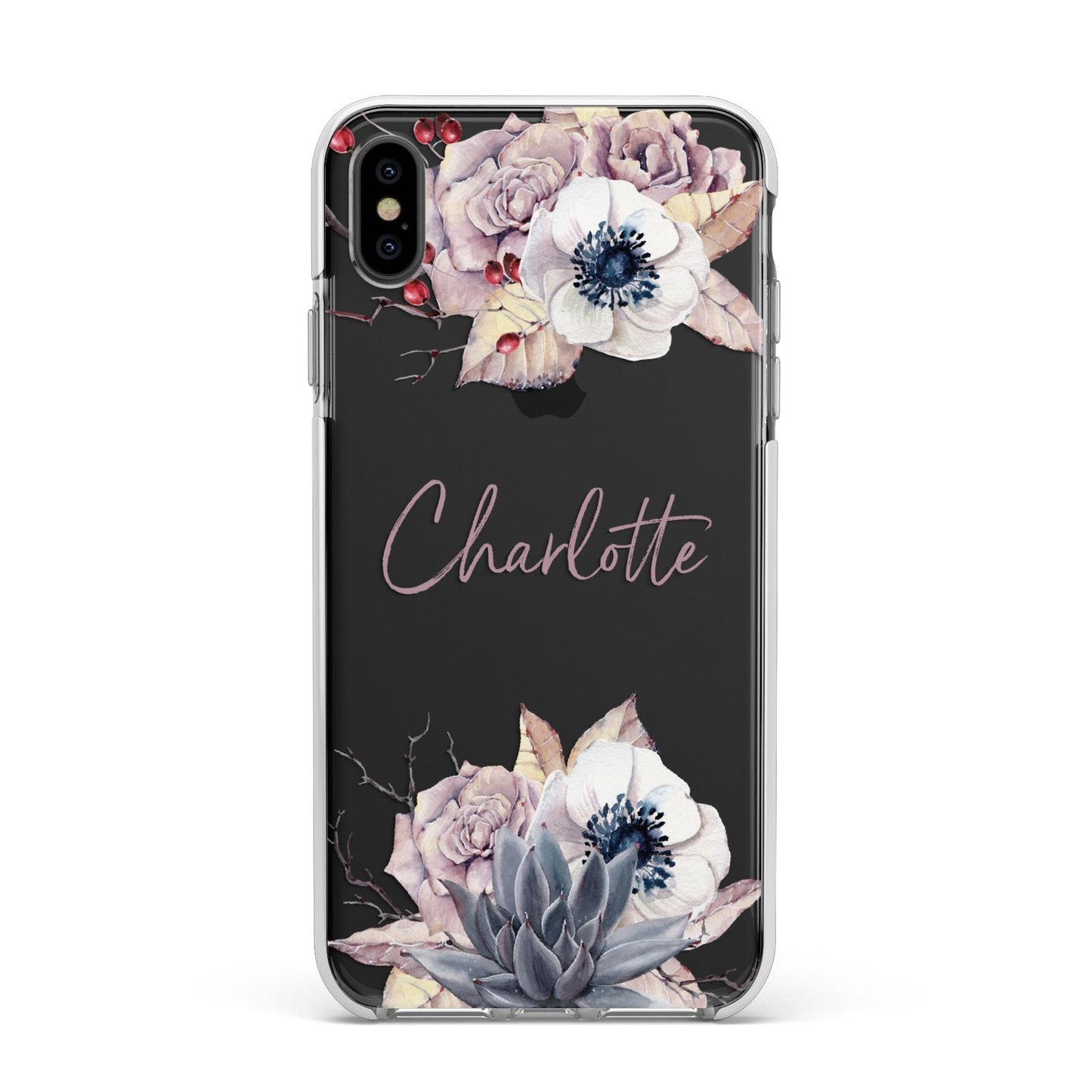 Personalised Autumn Floral Apple iPhone Xs Max Impact Case White Edge on Black Phone