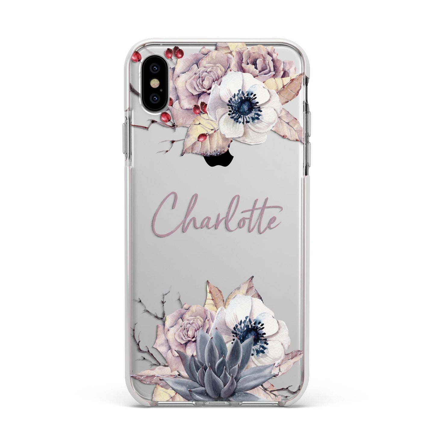 Personalised Autumn Floral Apple iPhone Xs Max Impact Case White Edge on Silver Phone