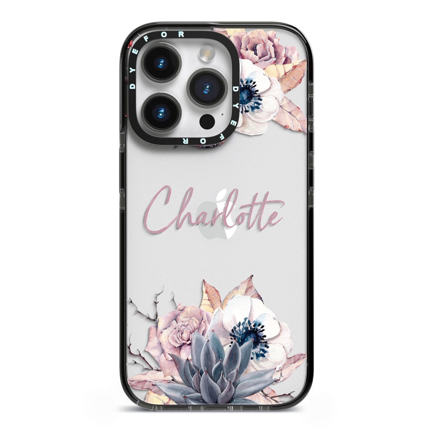 Personalised Autumn Floral iPhone 14 Pro Black Impact Case on Silver phone