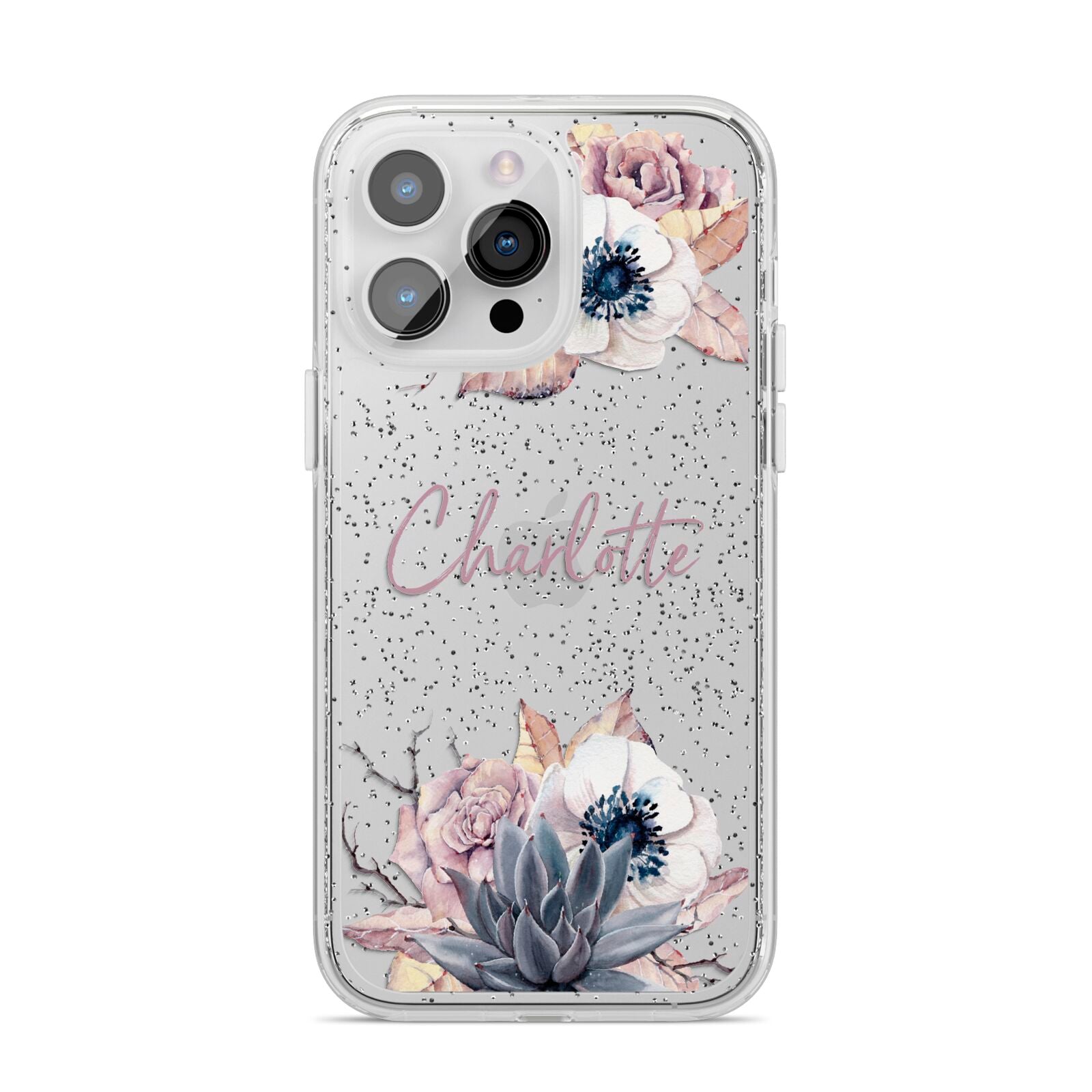 Personalised Autumn Floral iPhone 14 Pro Max Glitter Tough Case Silver