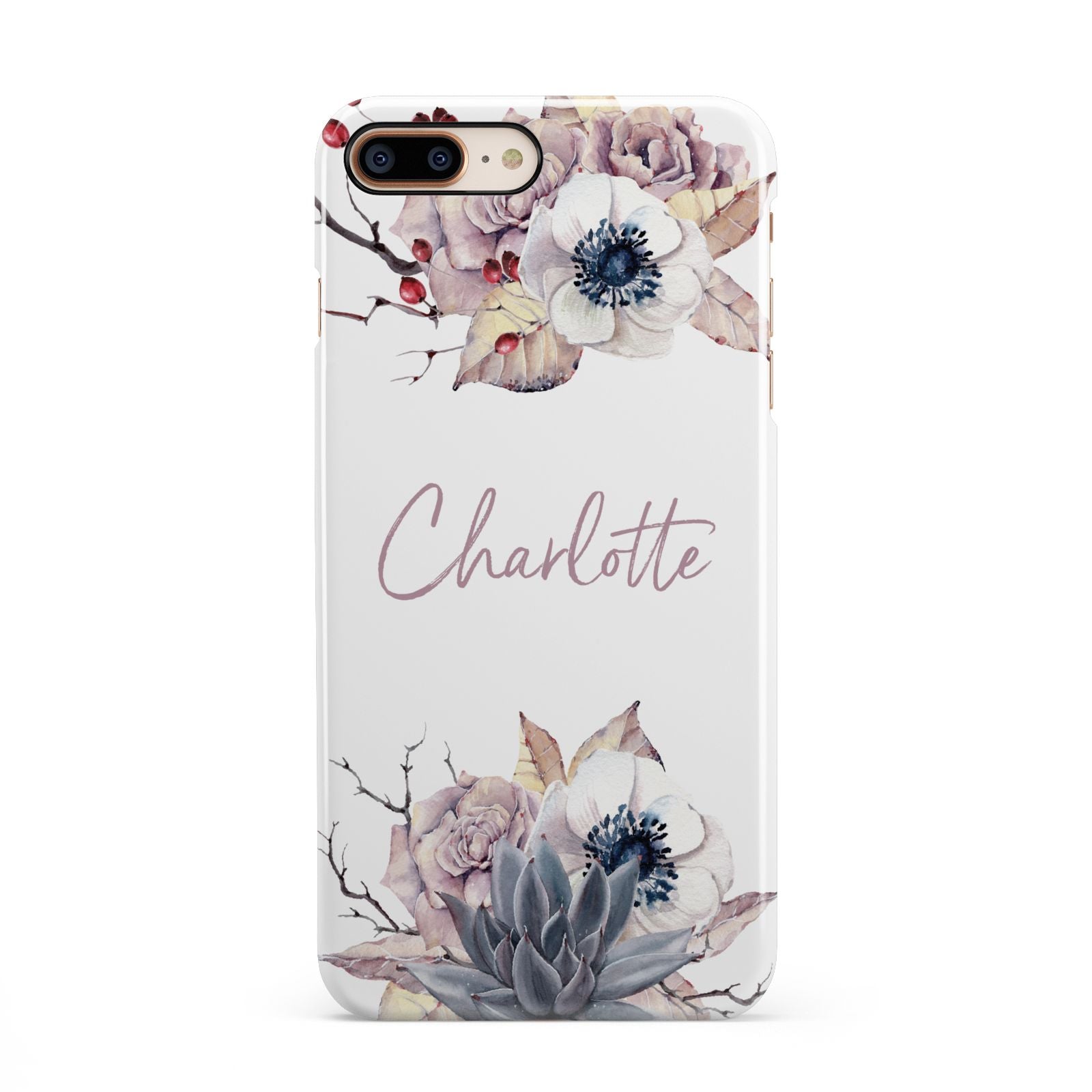 Personalised Autumn Floral iPhone 8 Plus 3D Snap Case on Gold Phone